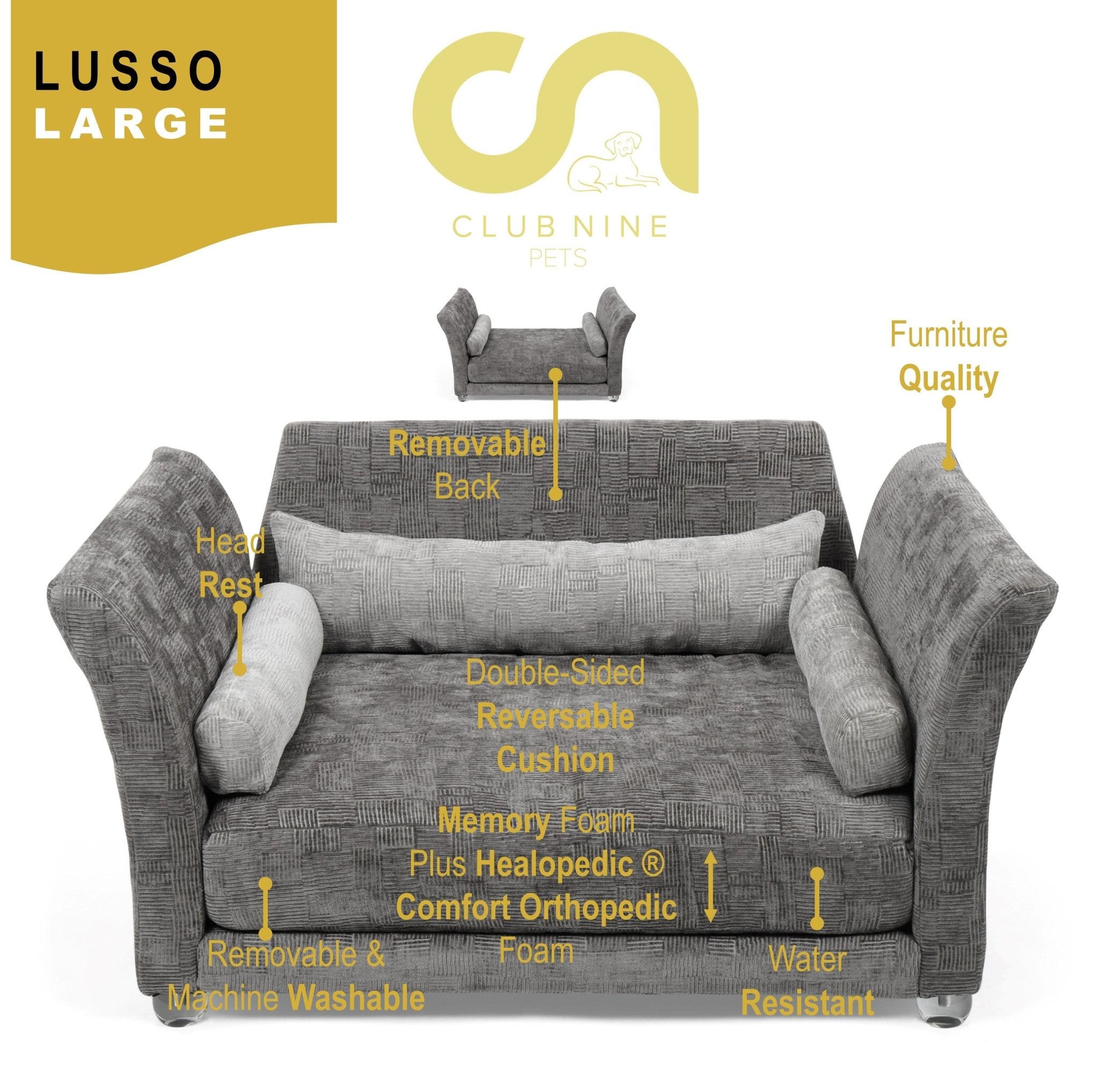 Club Nine Pets Lusso Orthopedic Dog Bed for Large Dogs - Waterproof Memory Foam Support - Perfect for Arthritis & Joint Pain Relief - Ideal for Bedrooms, Living Rooms & Pet-Friendly Spaces