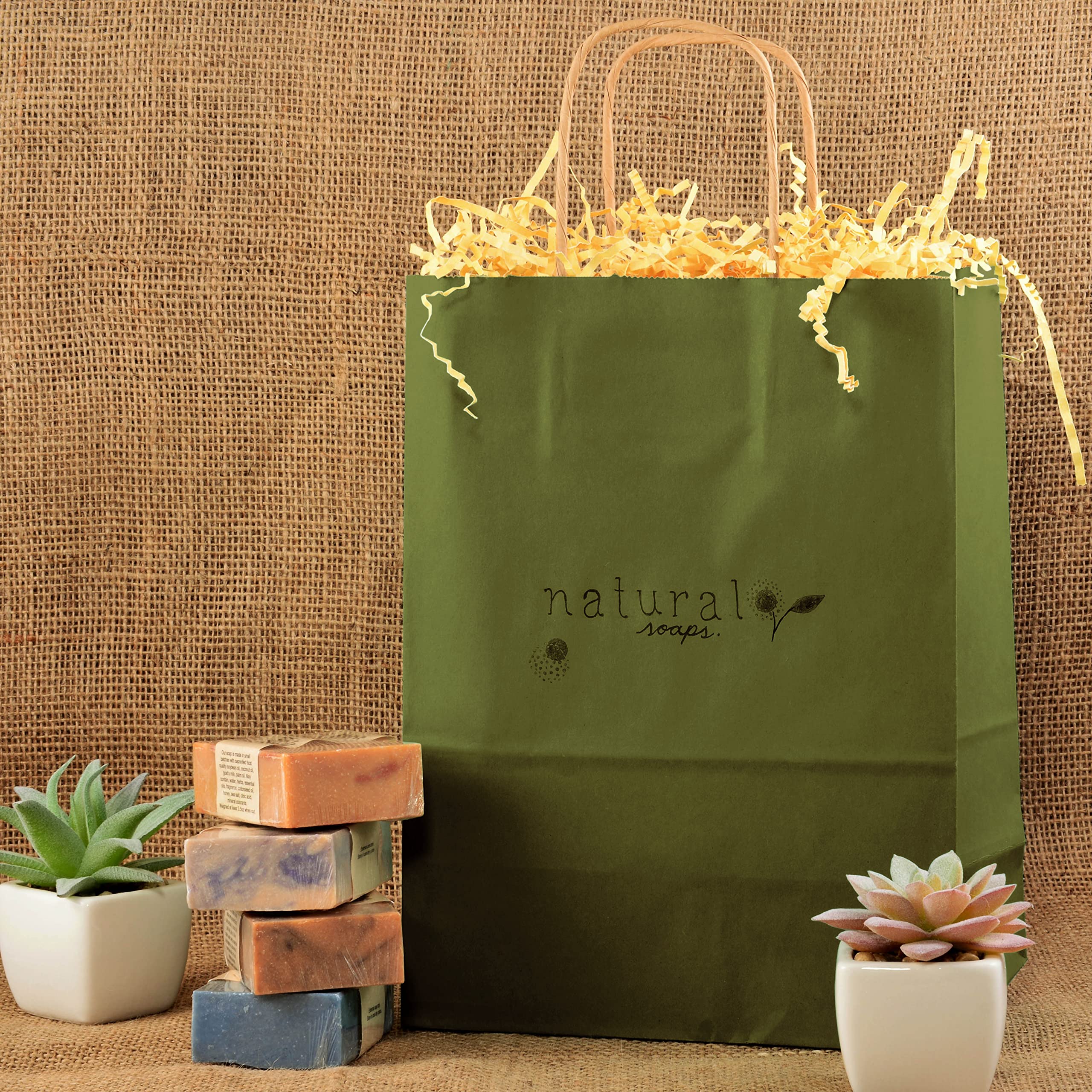 Premium 8x4x10 Inch Small Green Kraft Paper Gift Bags with Handles - 50 Pack Bulk Wholesale for Small Business, Boutique, Christmas Gifts, Party Favors & Retail Packaging | Eco-Friendly & Durable for Weddings, Baby Showers & Holiday Events