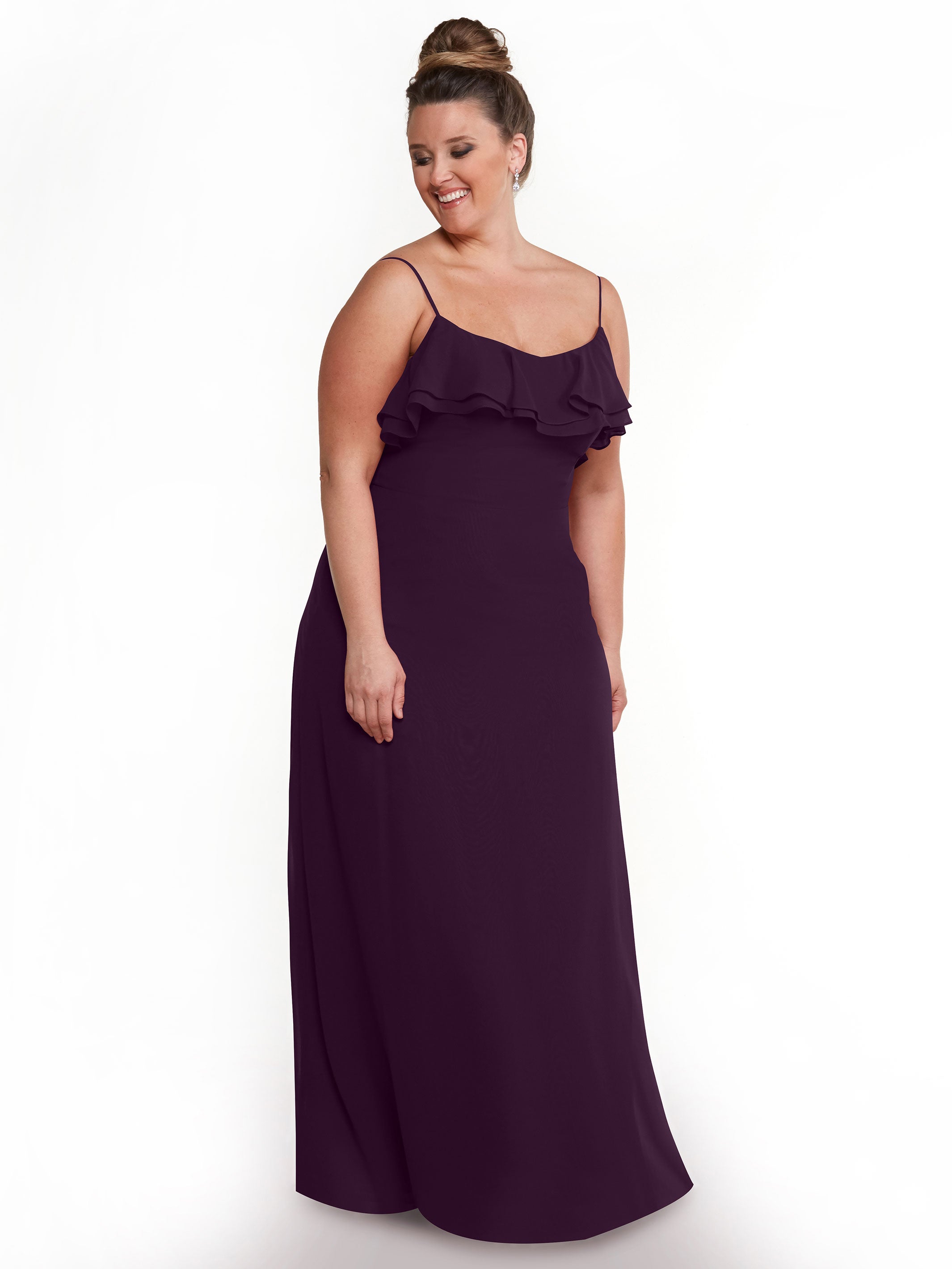 Elegant 80146 Chiffon Bridesmaid Dress with Ruffled Neckline - Perfect for Weddings, Formal Events & Special Occasions