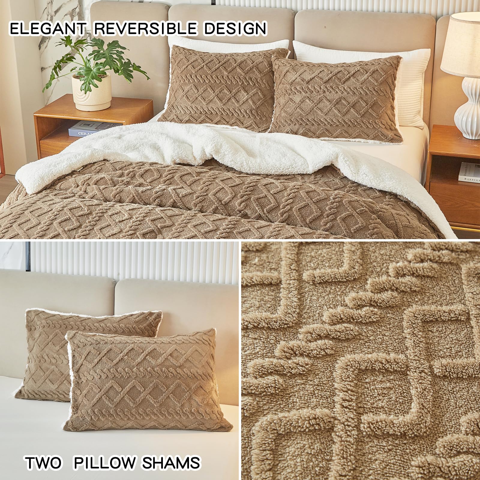 Joyreap 3-Piece Queen Size Fluffy Faux Fur Sherpa Comforter Set - 88x88 Inches, All Season Soft & Cozy Plush Bedding, Luxury Tufted Bed Comforter for Winter Warmth & Home Decor