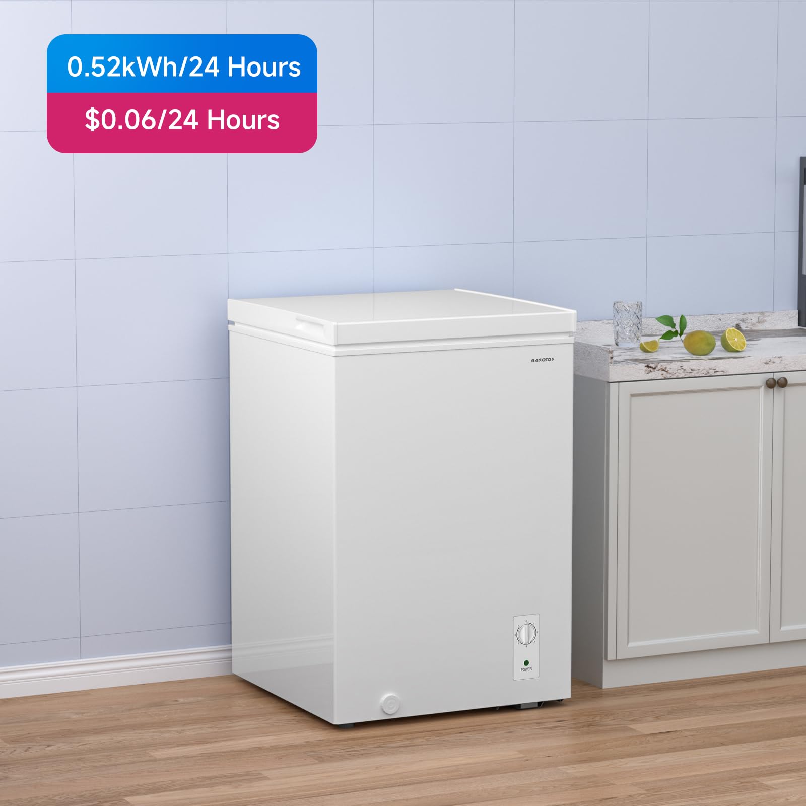 BANGSON 3.5 Cubic Feet Energy Efficient Chest Freezer with Removable Basket & Adjustable Temperature Control - Perfect for Home, Dorm, Apartment, Office - Ideal for Frozen Food Storage, Meal Prep & Bulk Grocery Savings
