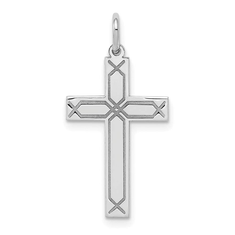14K White Gold Laser-Engraved Cross Crucifix Pendant Charm (26mm x 14mm) - Perfect for Necklaces, Bracelets & Religious Jewelry Gifts