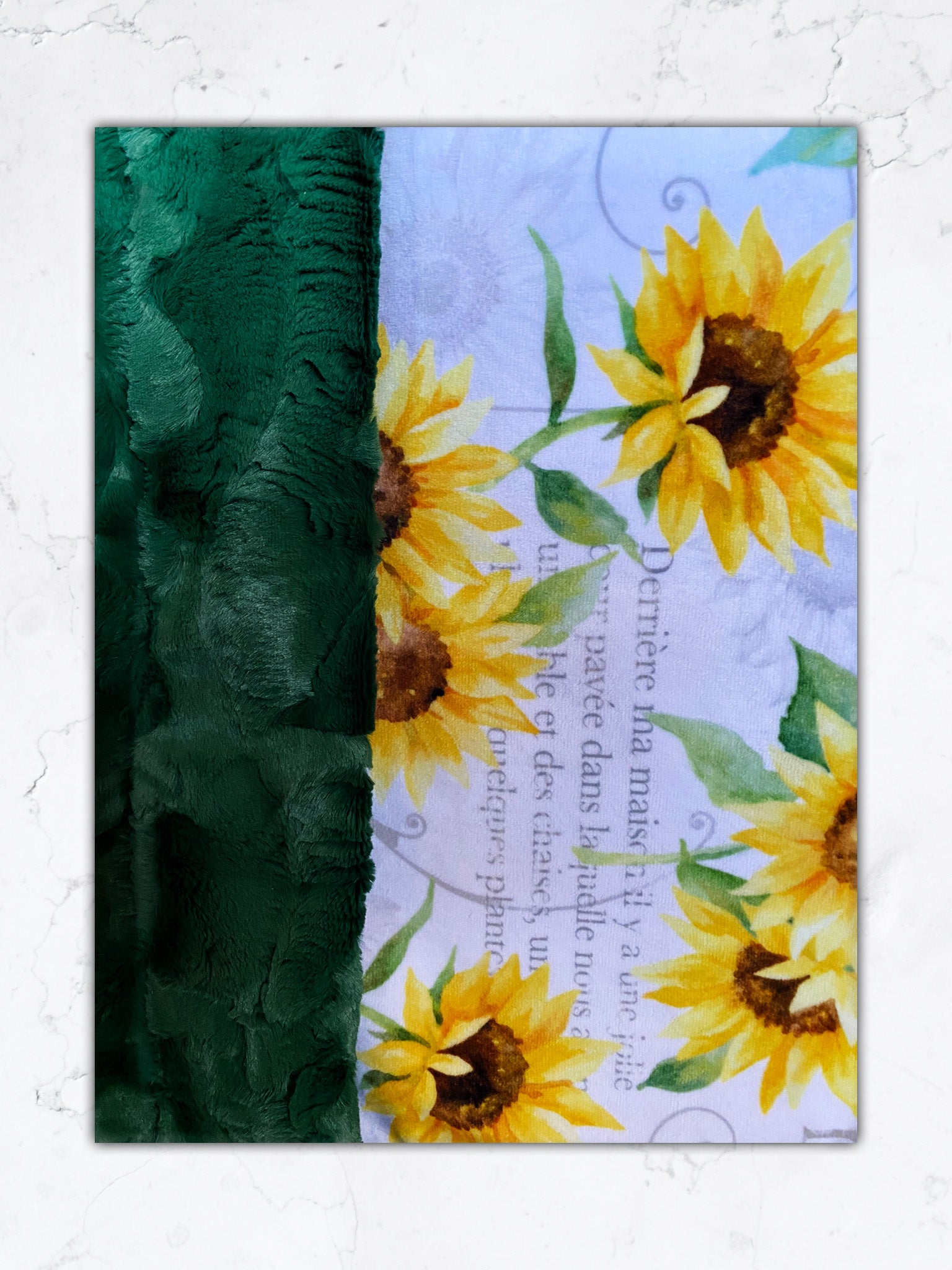 French Sunflowers on Evergreen Hide Minky Blanket - Soft & Cozy Throw Blanket 54
