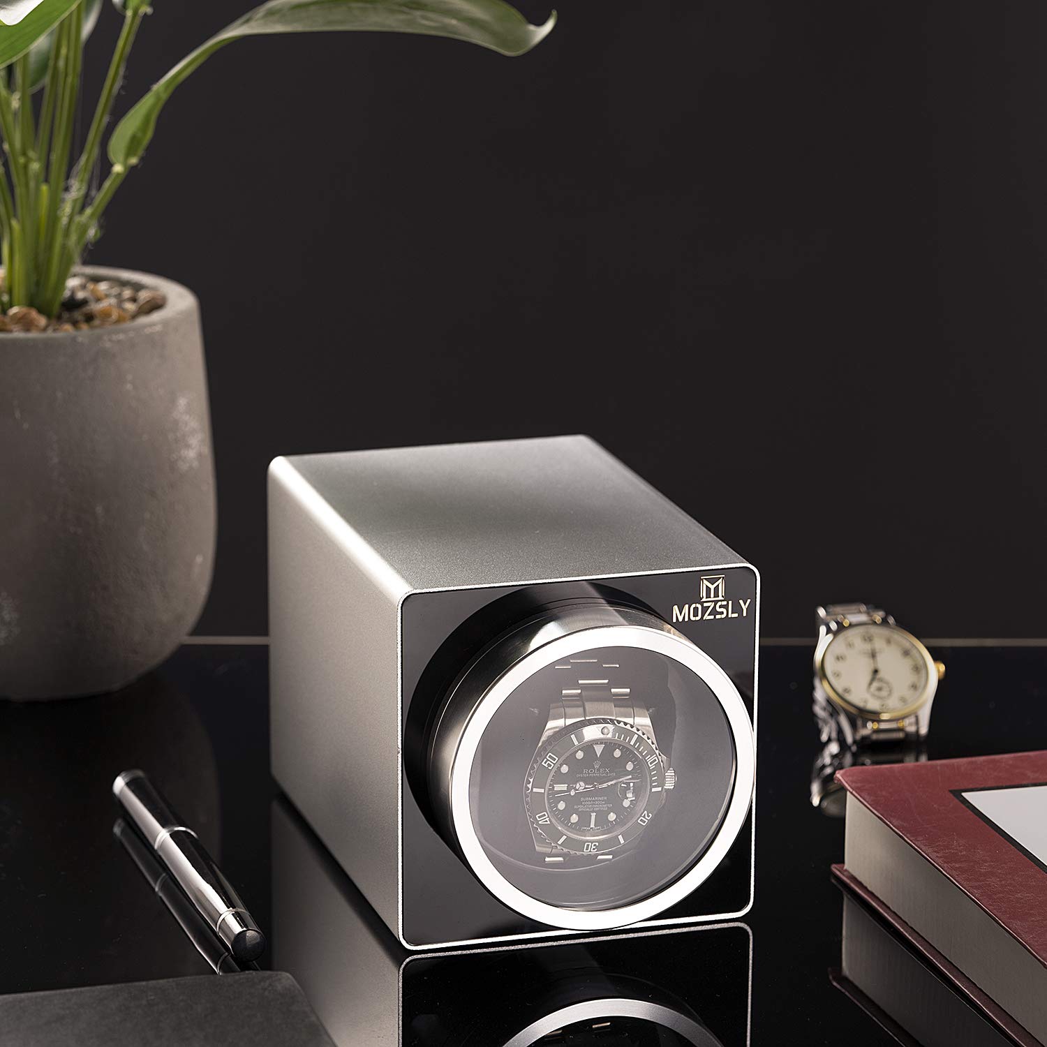 MOZSLY Single Watch Winder for Automatic Watches - 12 Rotation Modes, Ultra Quiet Motor, Premium Metal Case - Perfect for Watch Collectors & Luxury Timepiece Storage at Home/Office