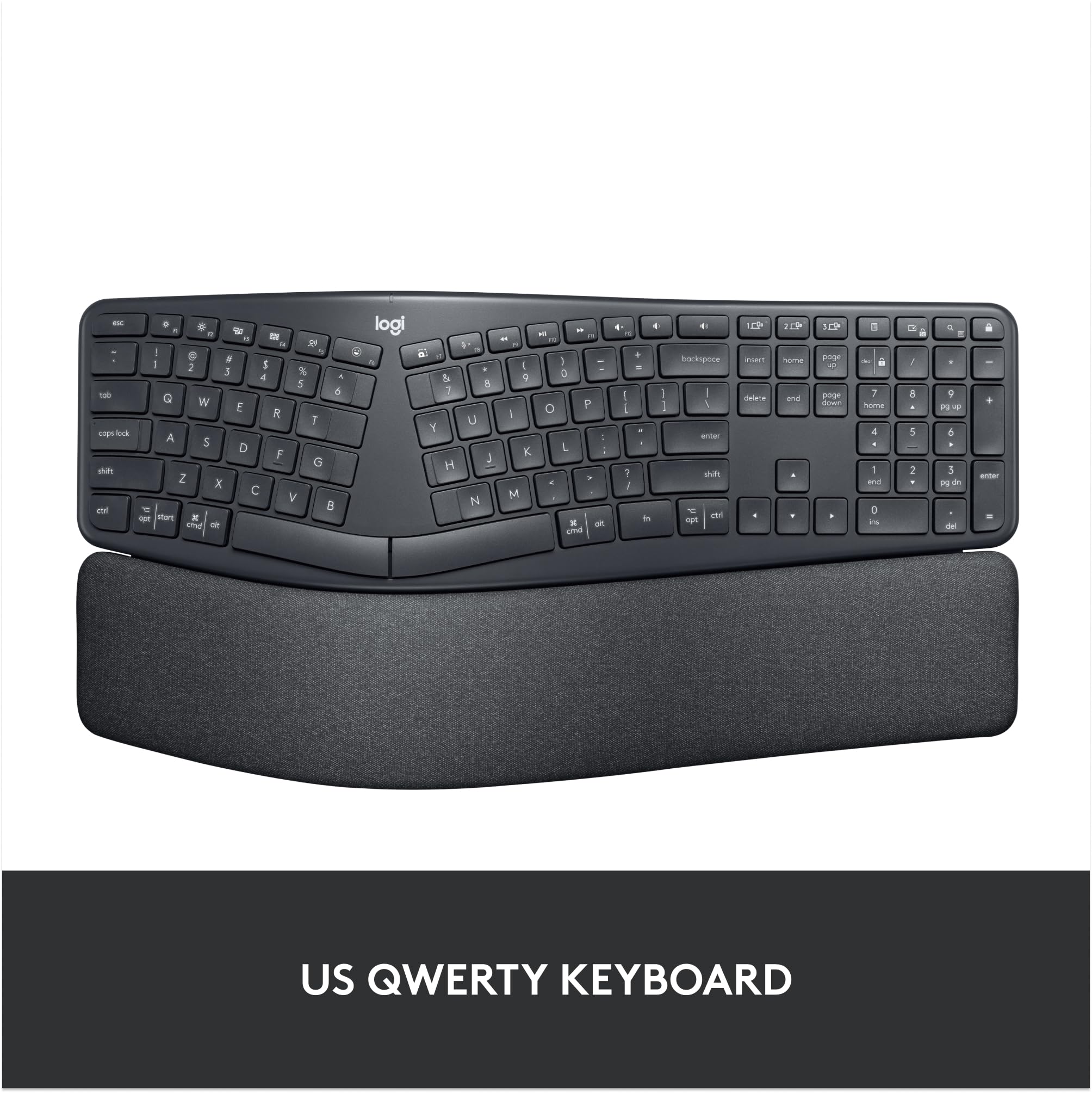 Logitech ERGO K860 Wireless Ergonomic Split Keyboard with Wrist Rest - Natural Typing, Bluetooth & USB Connectivity, Windows/Mac Compatible (Black) - Perfect for Office Work, Long Typing Sessions & Reducing Wrist Strain
