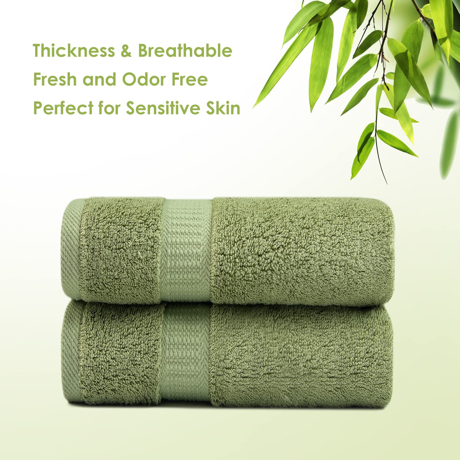 2 Pack Premium Pine Green Hand Towels for Face & Body - Ultra Soft, Highly Absorbent Bath Towel Set for Sensitive Skin - 18