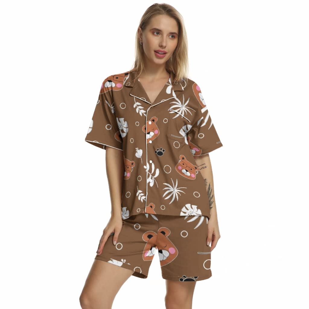 Women's Cute Bear Pajama Set - Soft Silk Sleepwear for Lounge & Sleep