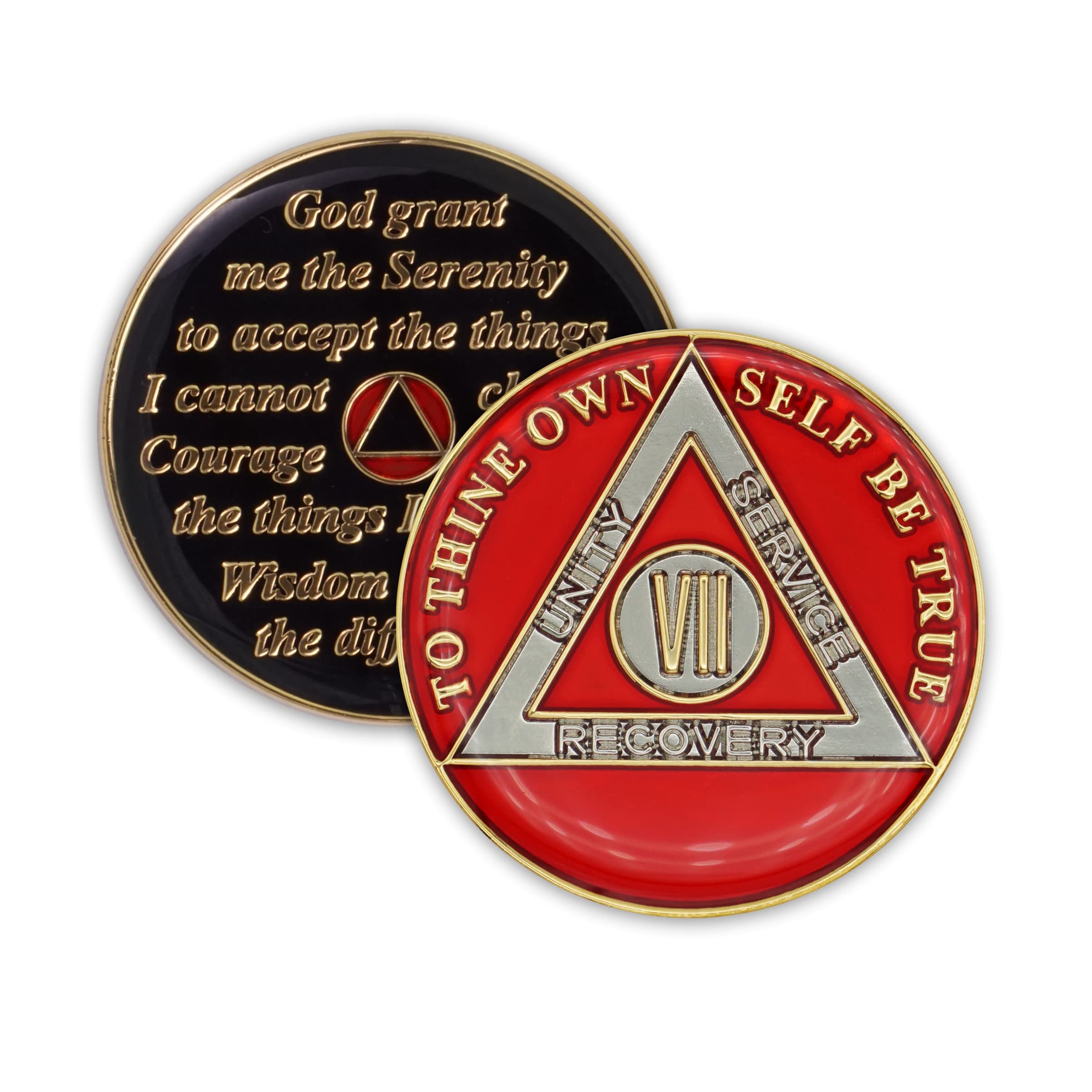 7 Year Sobriety Coin - Triplate AA Chip Recovery Anniversary Token for Alcoholics Anonymous (Red) | Celebrate Sobriety Milestones, 12 Step Program Gift, Addiction Recovery Support