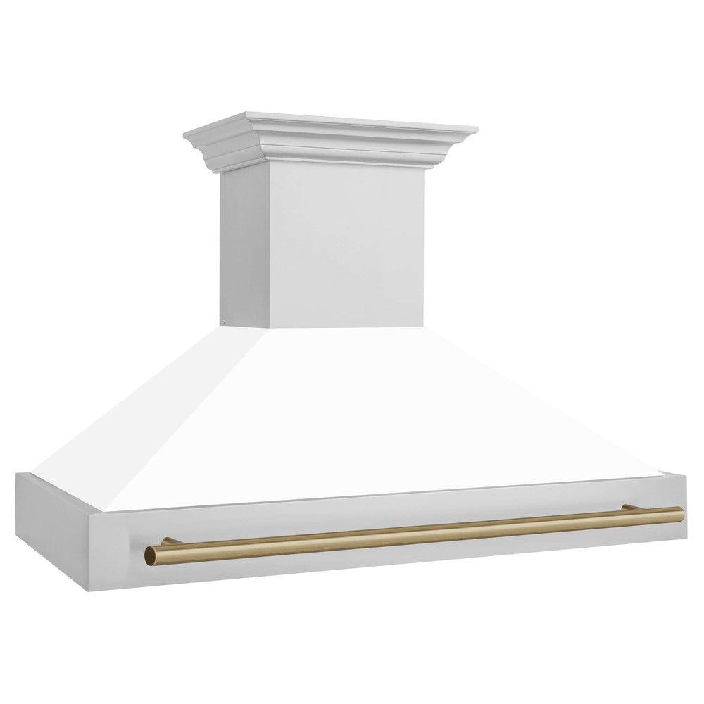 ZLINE Autograph Edition 48-Inch Stainless Steel Range Hood with White Matte Shell & Accent Handle (8654STZ WM48) - Premium Kitchen Ventilation for Modern Homes