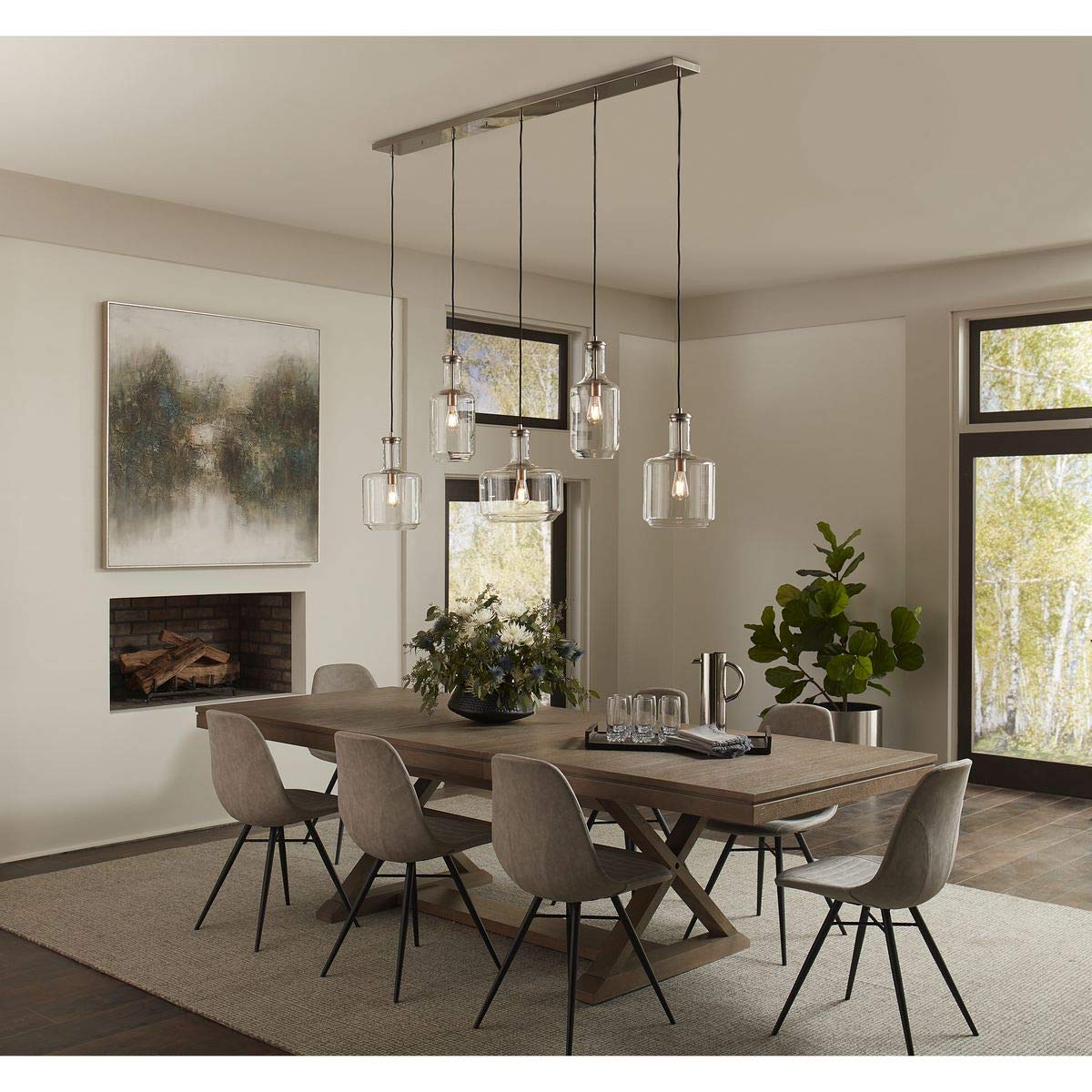 Latrobe Collection 1-Light Clear Glass Coastal Pendant Light with Brushed Nickel Finish - Perfect for Kitchen Island, Dining Room, and Beach House Decor
