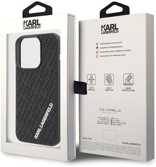 Karl Lagerfeld 3D Rubber Multi Logo iPhone 15 Pro Case (6.1 Inch) - Stylish Black Phone Cover for Women & Men | Perfect for Work, Travel & Everyday Protection - KLHCP15L3DMKRLK