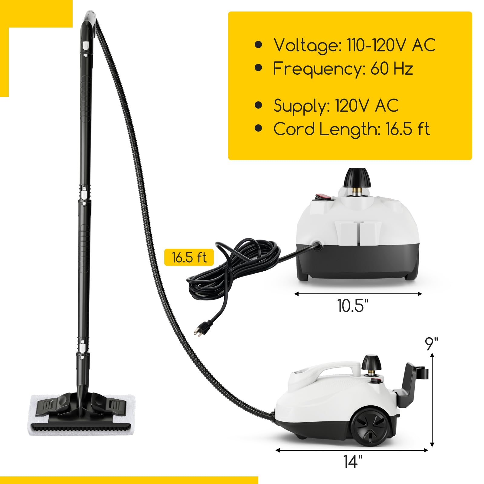 COSTWAY 1800W Multi-Purpose Steam Cleaner with 61oz Tank, 15 Accessories - Portable Steamer for Upholstery, Car, Floor, Tile & Grout Cleaning | Trigger Lock & Wheels Included | Perfect for Home Deep Cleaning, Auto Detailing and Sanitizing Surfaces