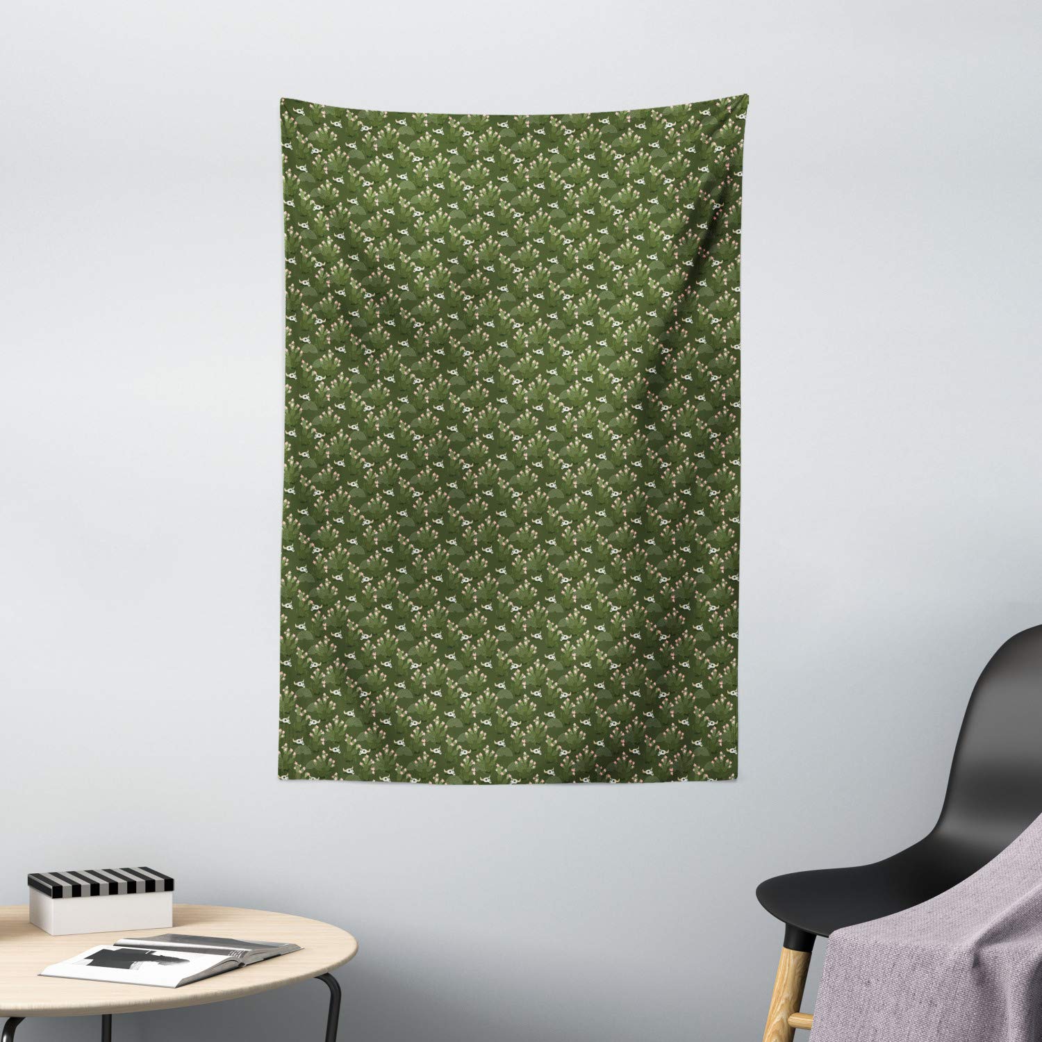 Ambesonne Floral Tapestry Wall Hanging - Cactus Flower & Skull Design - 40