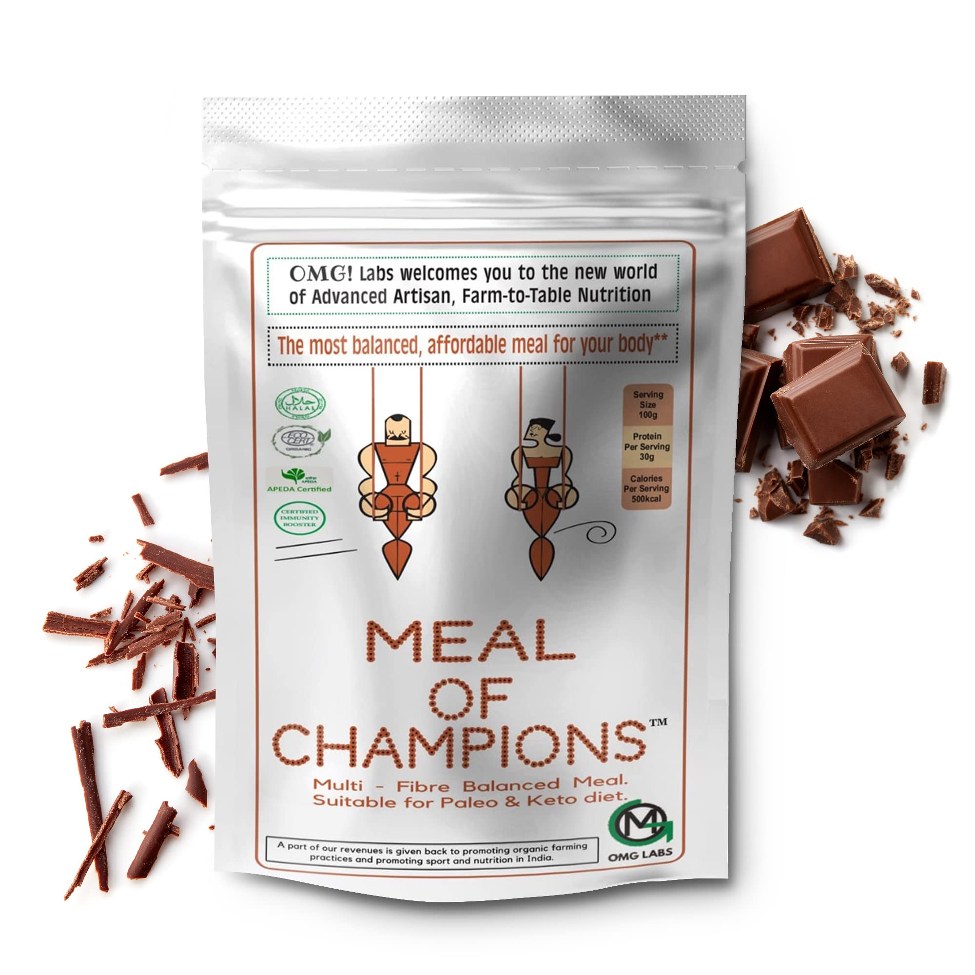 OMG Labs Vegan Protein Shake Powder - Chocolate Flavored Plant-Based Meal Replacement with Moringa for Weight Loss | Healthy Smoothie Powder for Post-Workout & Breakfast | Pack of 3