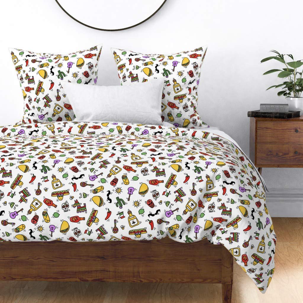 Custom Mexican Tequila Print Cotton Sateen Duvet Cover Twin Size - Vibrant Mexico Hot Food & Drink Design for Bedroom Decor | Perfect for Guest Rooms, Dormitories & Themed Bedrooms