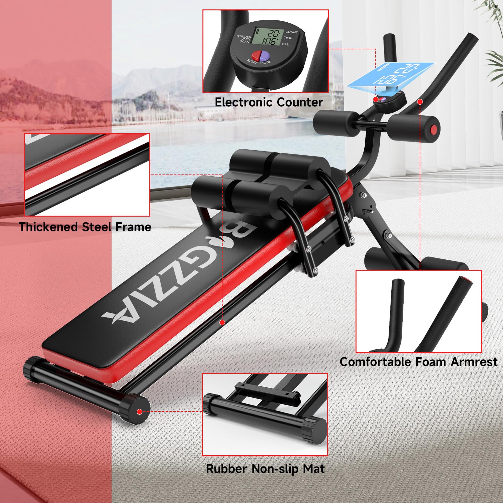 Bigzzia Ab Machine - Foldable Adjustable Abdominal Trainer for Home Gym, Core & Stomach Workout Equipment - Perfect for Crunches, Sit-ups & Full Ab Exercises at Home