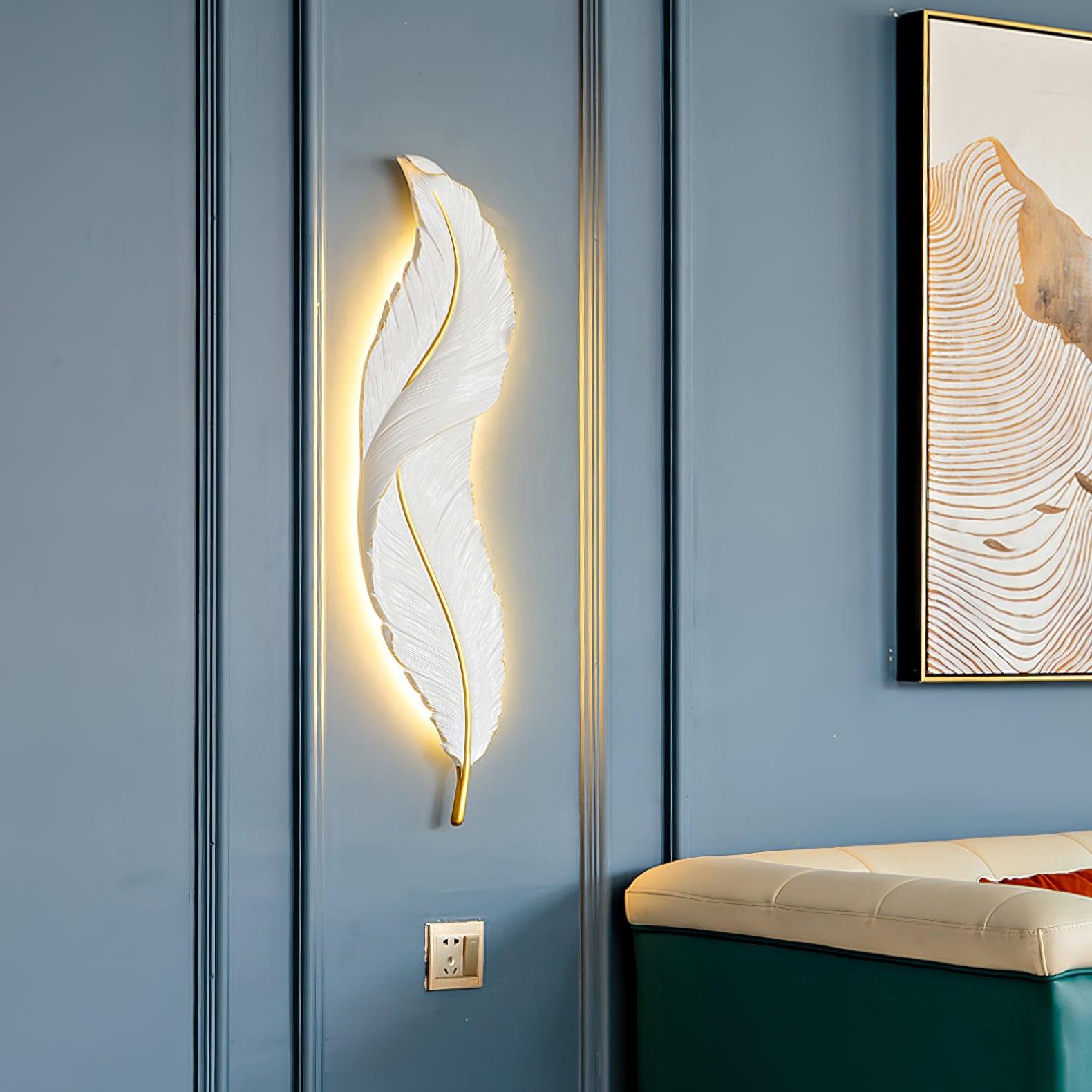 Feather Wall Lamp - Modern Boho Bedroom Lighting for Home Decor, Nursery & Living Room - Soft Ambient Light for Relaxation & Cozy Atmosphere