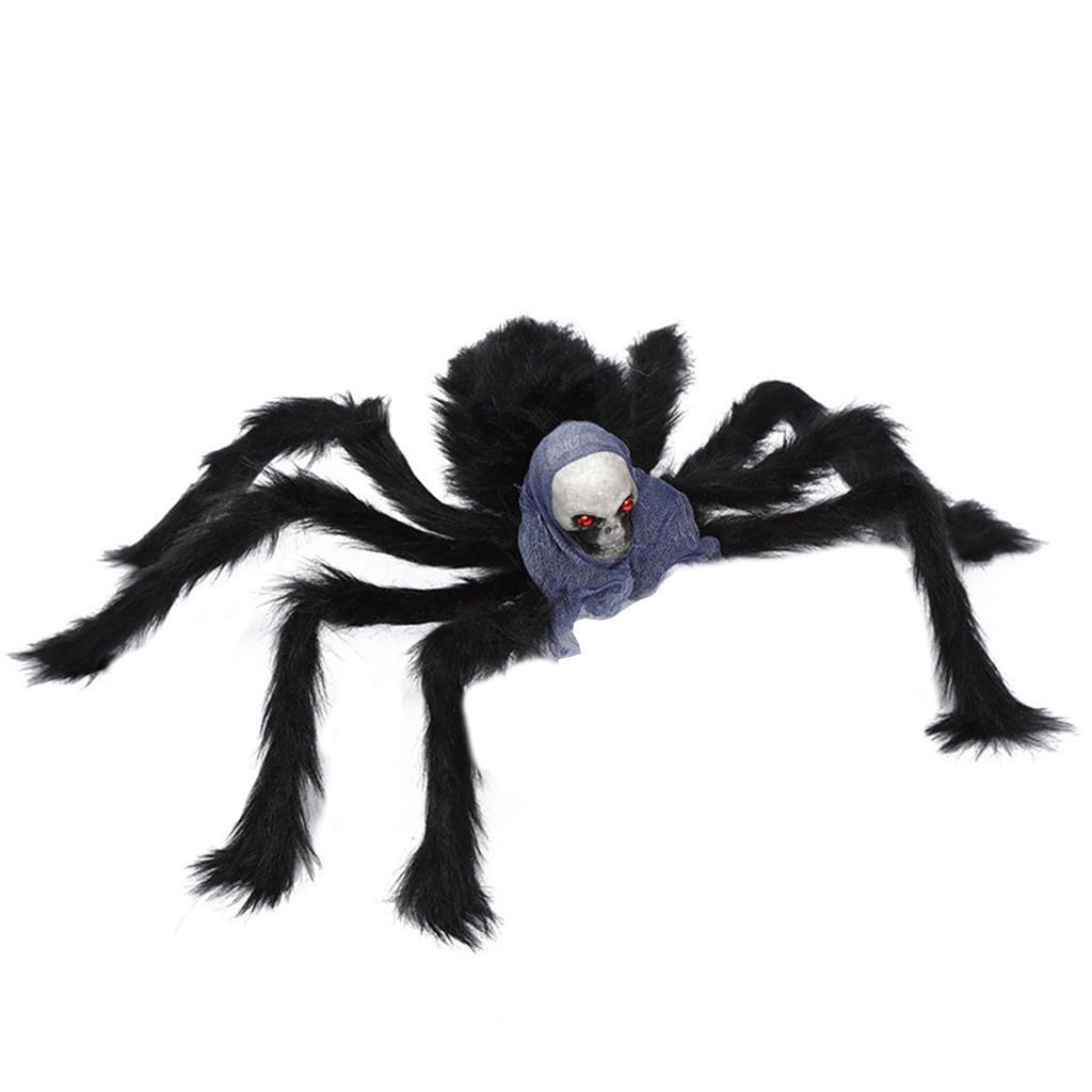 Scary Giant Halloween Spider Decorations with Red Eyes - Realistic Plush Spider for Indoor & Outdoor Halloween Party Decor, Haunted House, Yard, Porch, and Window Displays