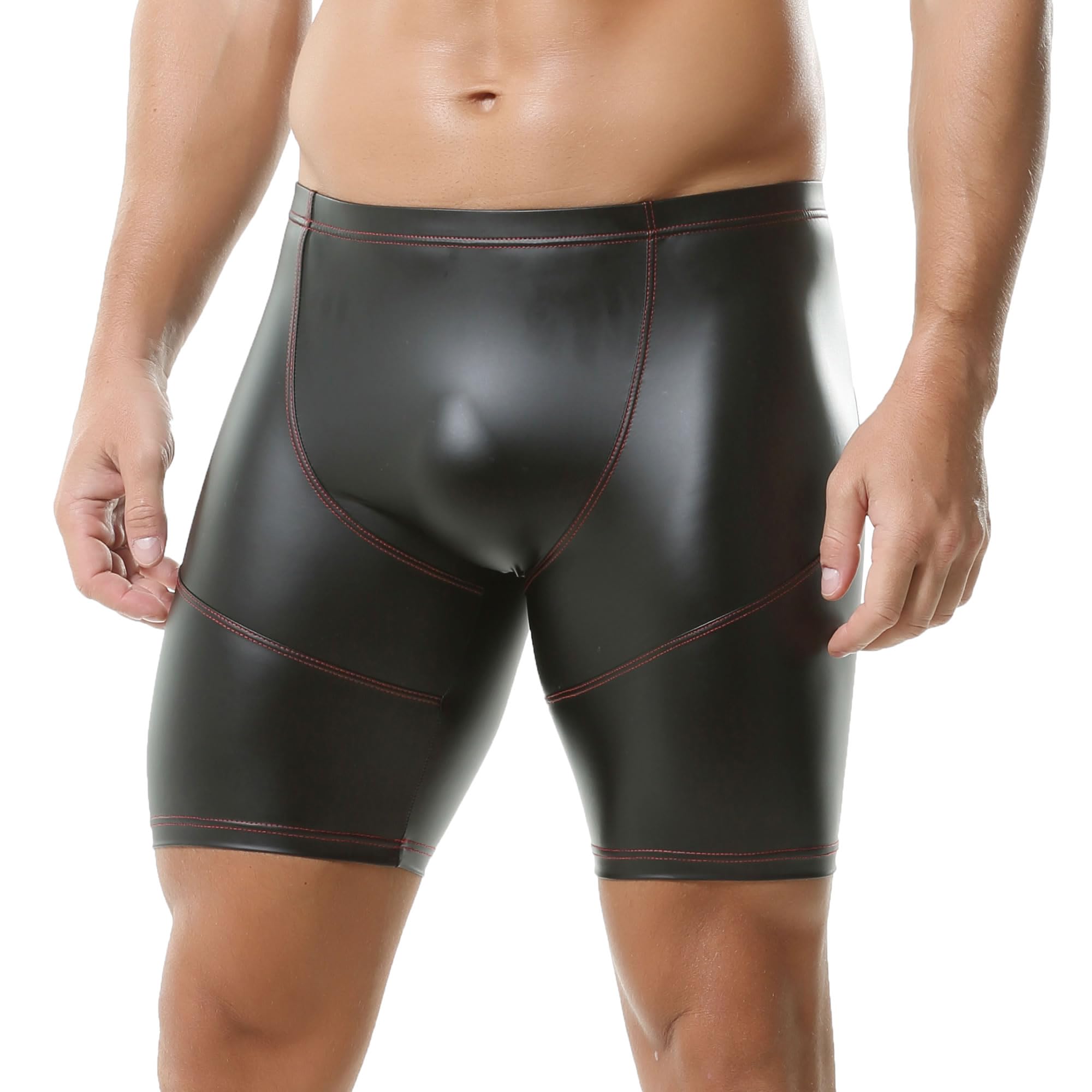 DTODWW Men's Faux Leather Boxer Briefs - Stretchable Elastic Waist Wrestling Shorts for MMA, Gym & Clubwear - Perfect for Workout, Sports & Night Out