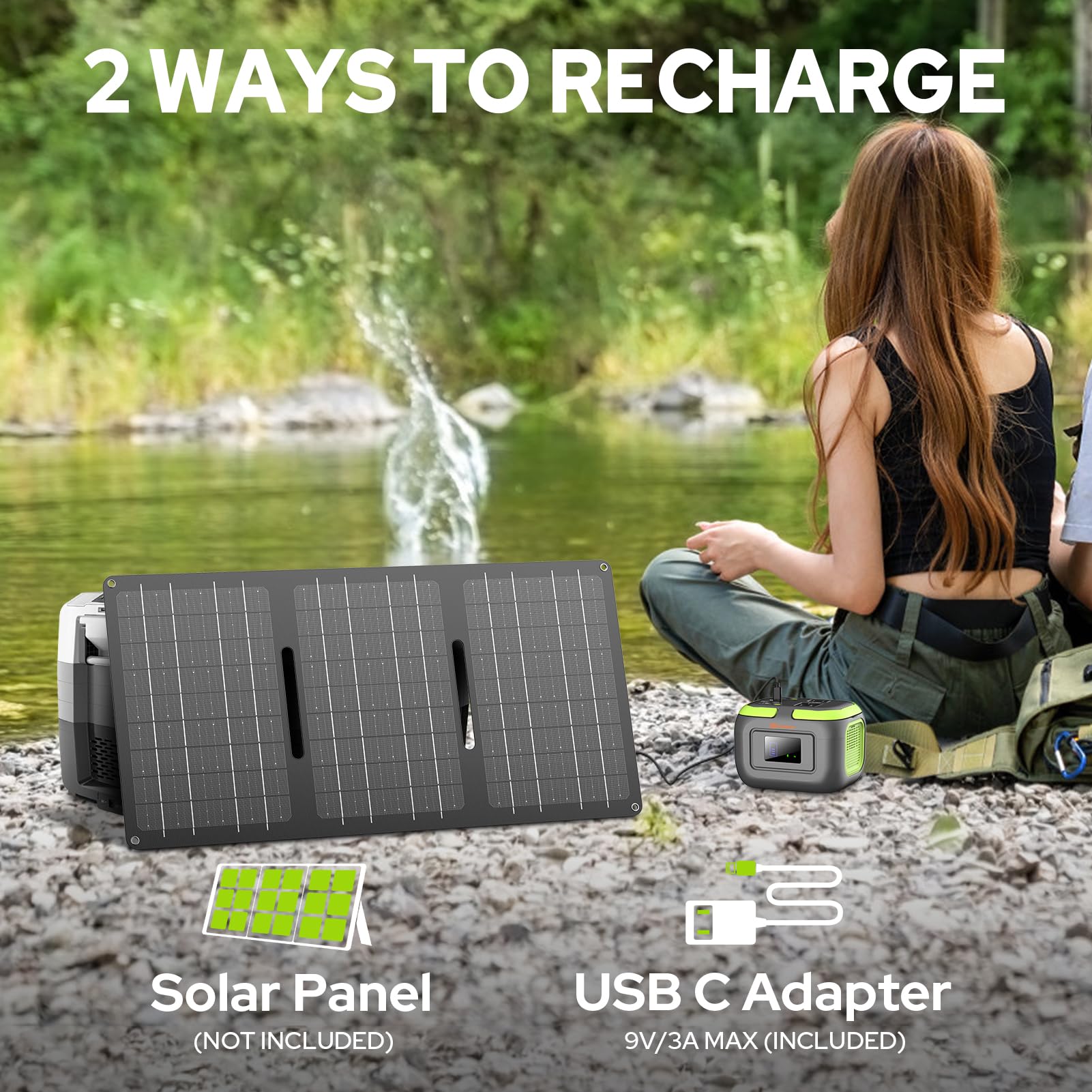120W Portable Power Station with 97.6Wh Lithium Battery - 110V AC Outlet & USB-C Input | Compact Solar Generator for Camping, Home Backup, Van Life & Outdoor Adventures | Emergency Power Supply for Blackouts, Travel & Mobile Device Charging