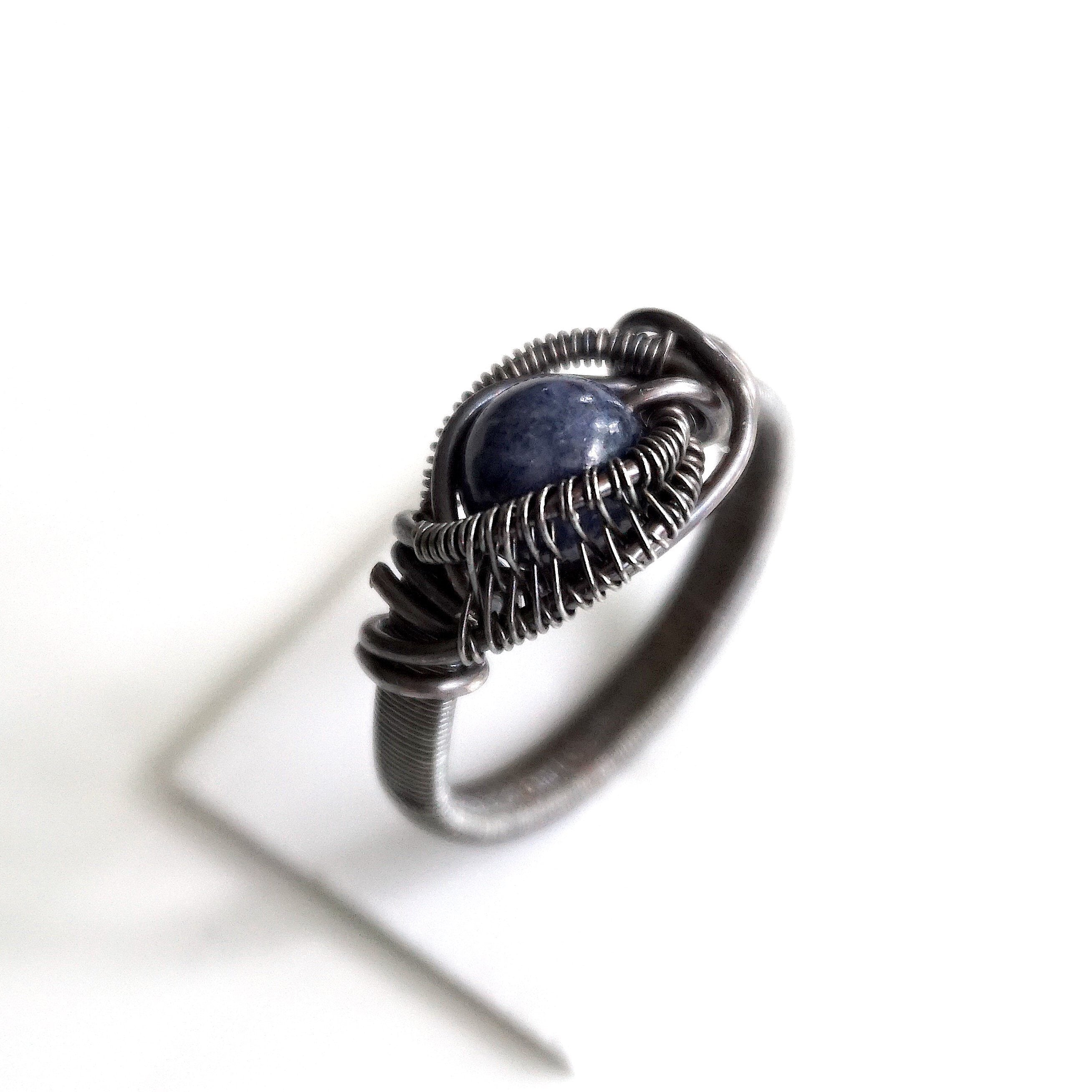 Handmade Sterling Silver Wire Wrapped Raw Sapphire Ring - Natural Blue Gemstone Jewelry for Women - Perfect for Boho Chic, Wedding & Everyday Wear
