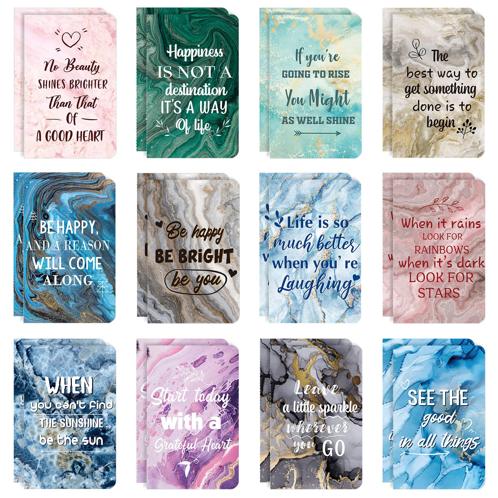 24-Pack Mini Colorful Notebooks Bulk - Funny Motivational Journals, Inspirational Notepads, Small Pocket Notebooks for Teachers, Office Prizes & Travel Gifts (Marble Style) - Perfect for School, Work & Daily Journaling