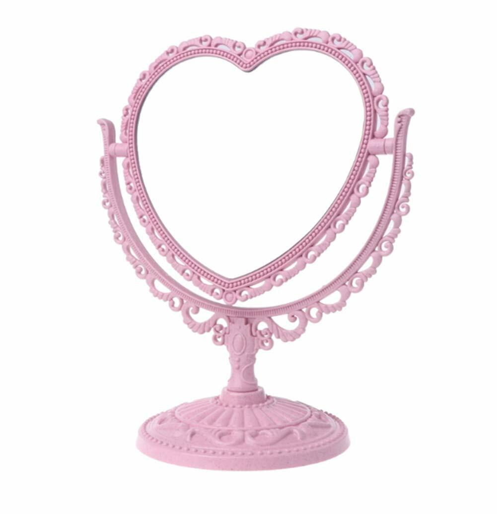 1 Pack Heart Shaped Cosmetic Mirror - Double Sided Pink Plastic Makeup Mirror with Stand, Portable Travel Vanity Mirror for Home, Bathroom, Dorm & Purse (Cute Gift for Women & Girls)