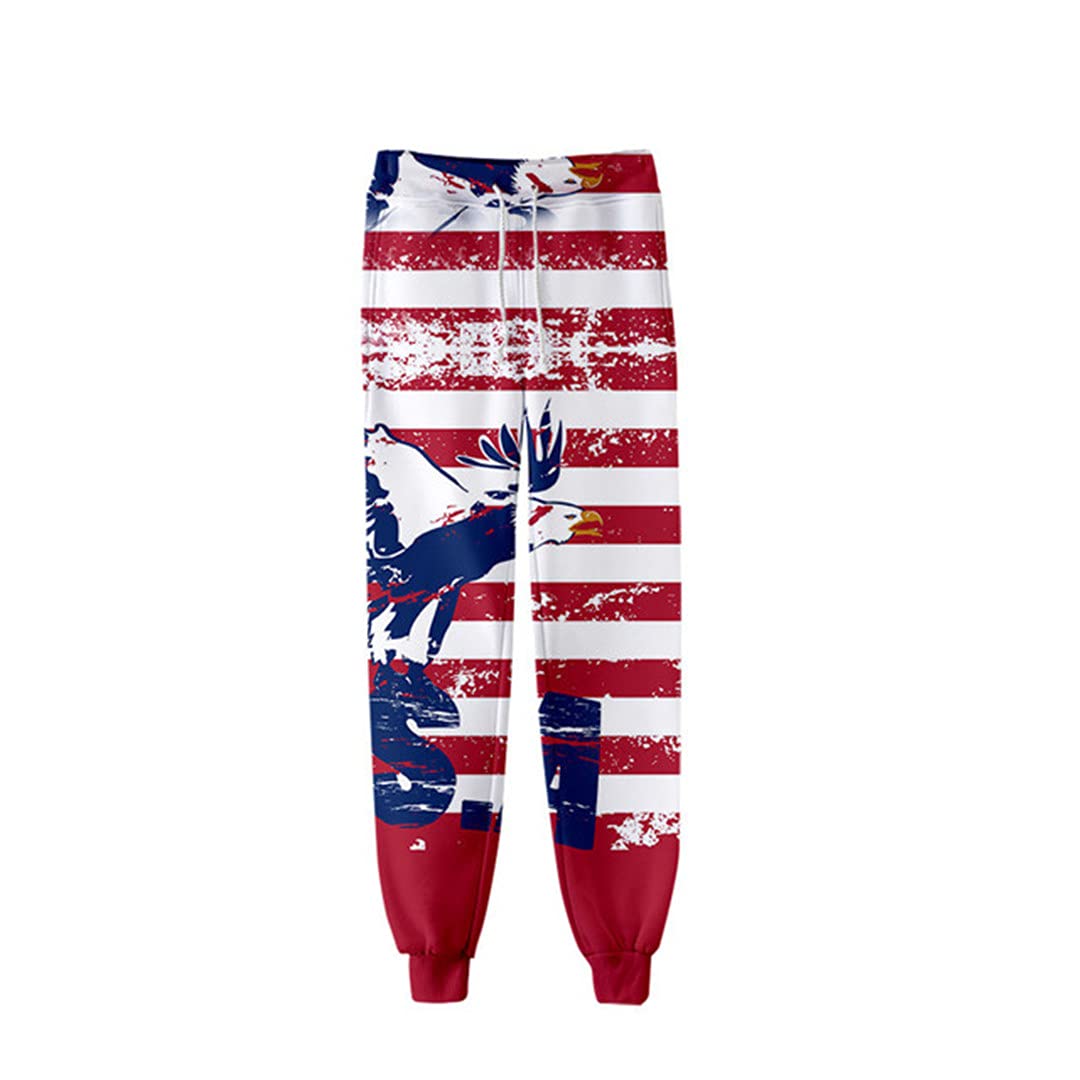 Skull Eagle American Flag 3D Print Sweatpants - Harajuku Style Joggers for Men & Women | Warm Fleece-Lined Athletic Pants for Gym, Running & Casual Wear