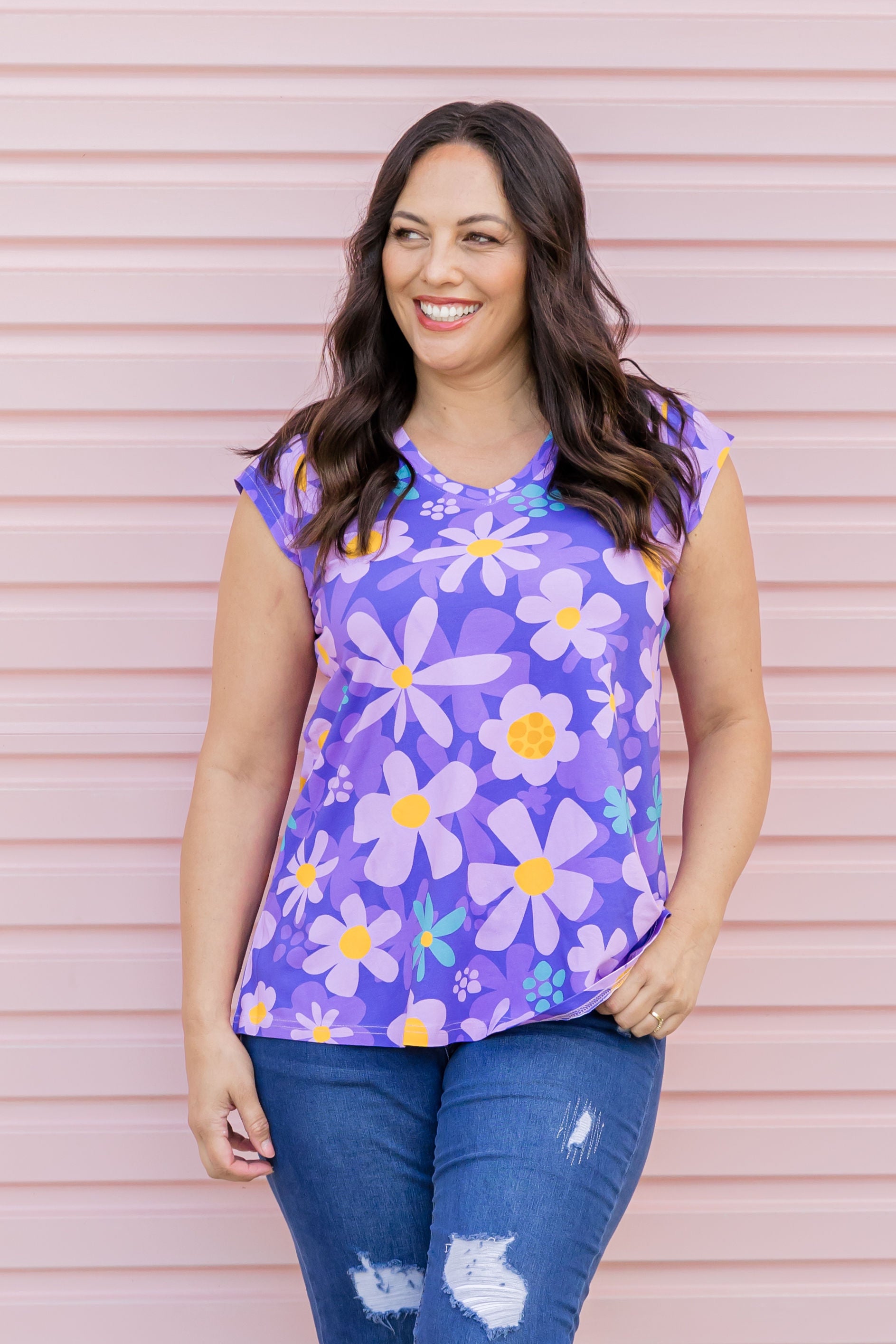 Lilac Daisies Penny Shirt - Women's Floral Print Casual Blouse for Spring & Summer | Perfect for Office, Date Night & Outdoor Activities