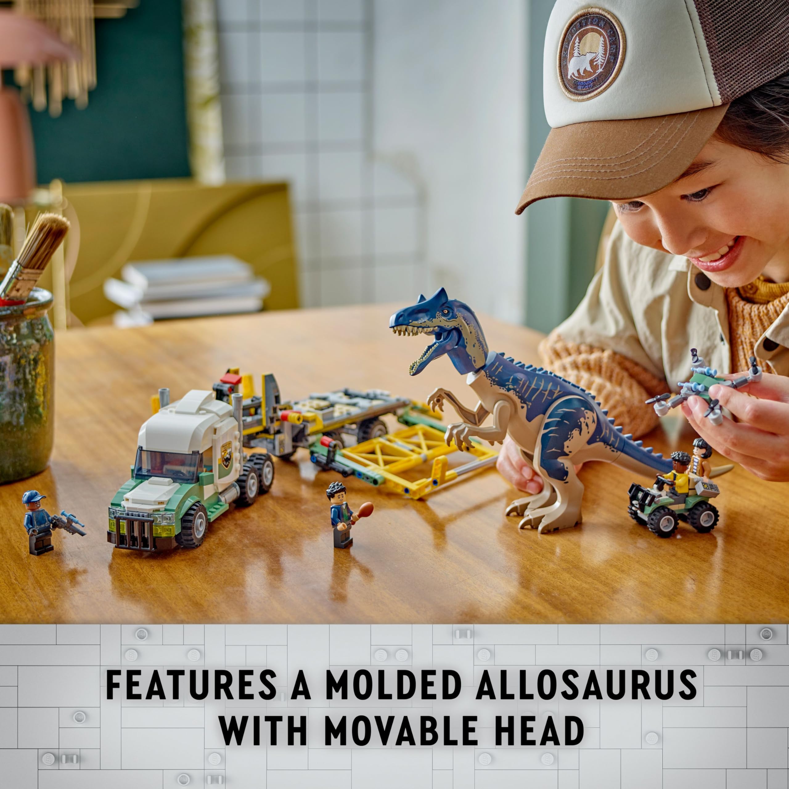 LEGO Jurassic World Allosaurus Transport Truck Toy Set with Kenji, Darius & Yaz Minifigures - Dinosaur Building Kit for Kids Ages 8+ (76966) | Creative Play, Birthday Gift & Collectible for Boys & Girls | Perfect for Jurassic World Fans & Dinosaur Lovers
