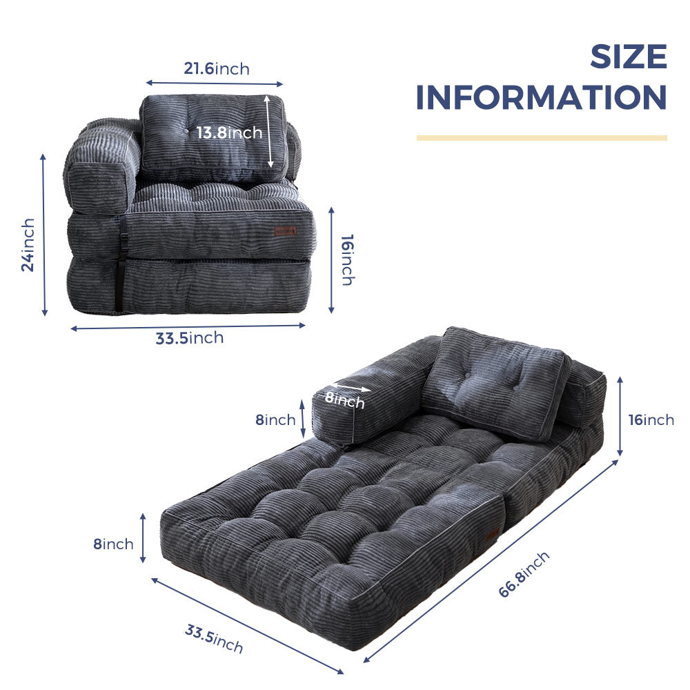 MAXYOYO L-Shaped Folding Sofa Bed - Convertible Sleeper Sofa with Armrests, Dark Grey | Space-Saving Multi-Functional Furniture for Small Apartments, Guest Rooms & Home Offices