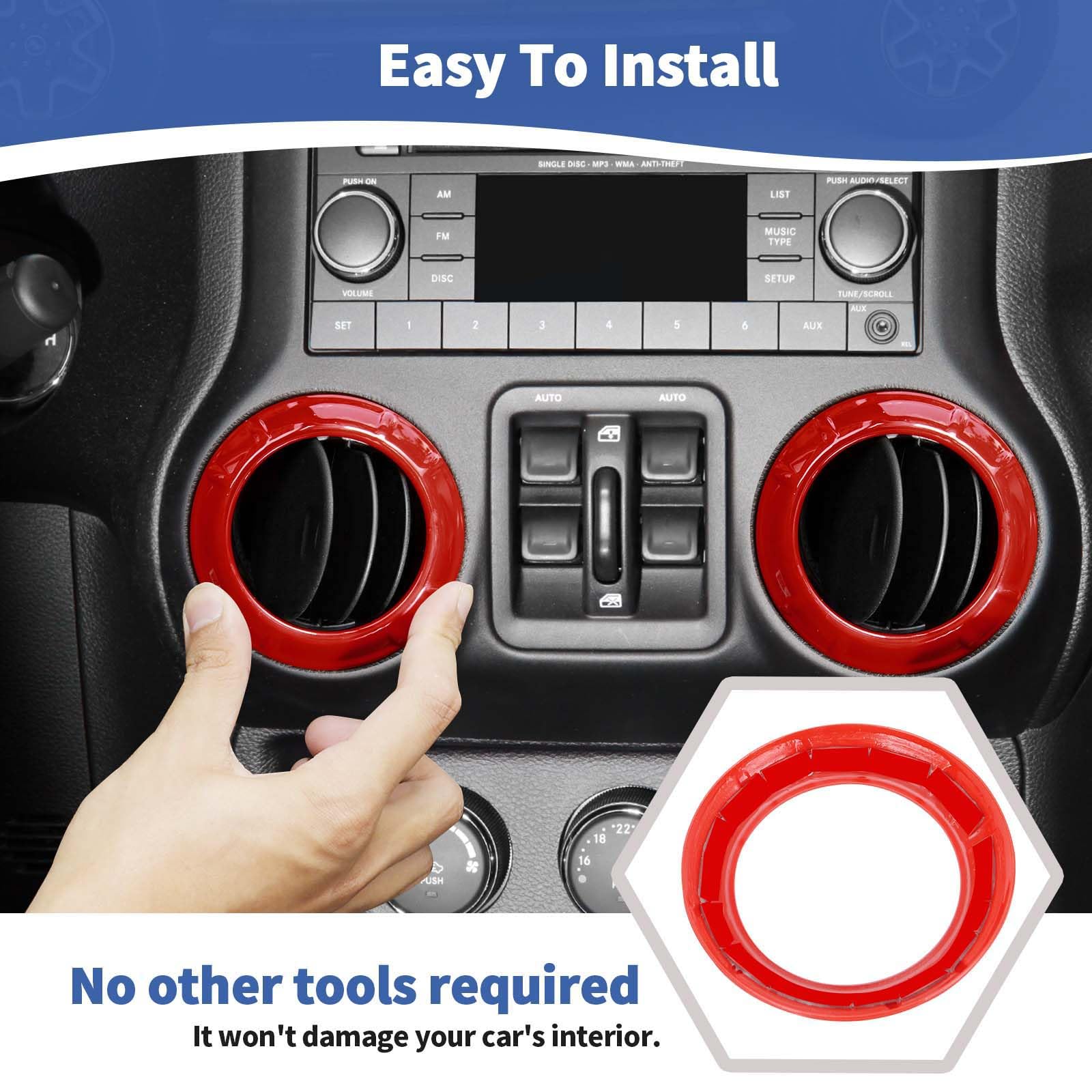 RT-TCZ Red Air Vent Cover Trim Rings for Jeep Wrangler JK & JKU (2011-2017) - 4pcs Interior Accessories - Upgrade Your Ride's Style & Comfort for Off-Road Adventures & Daily Commutes