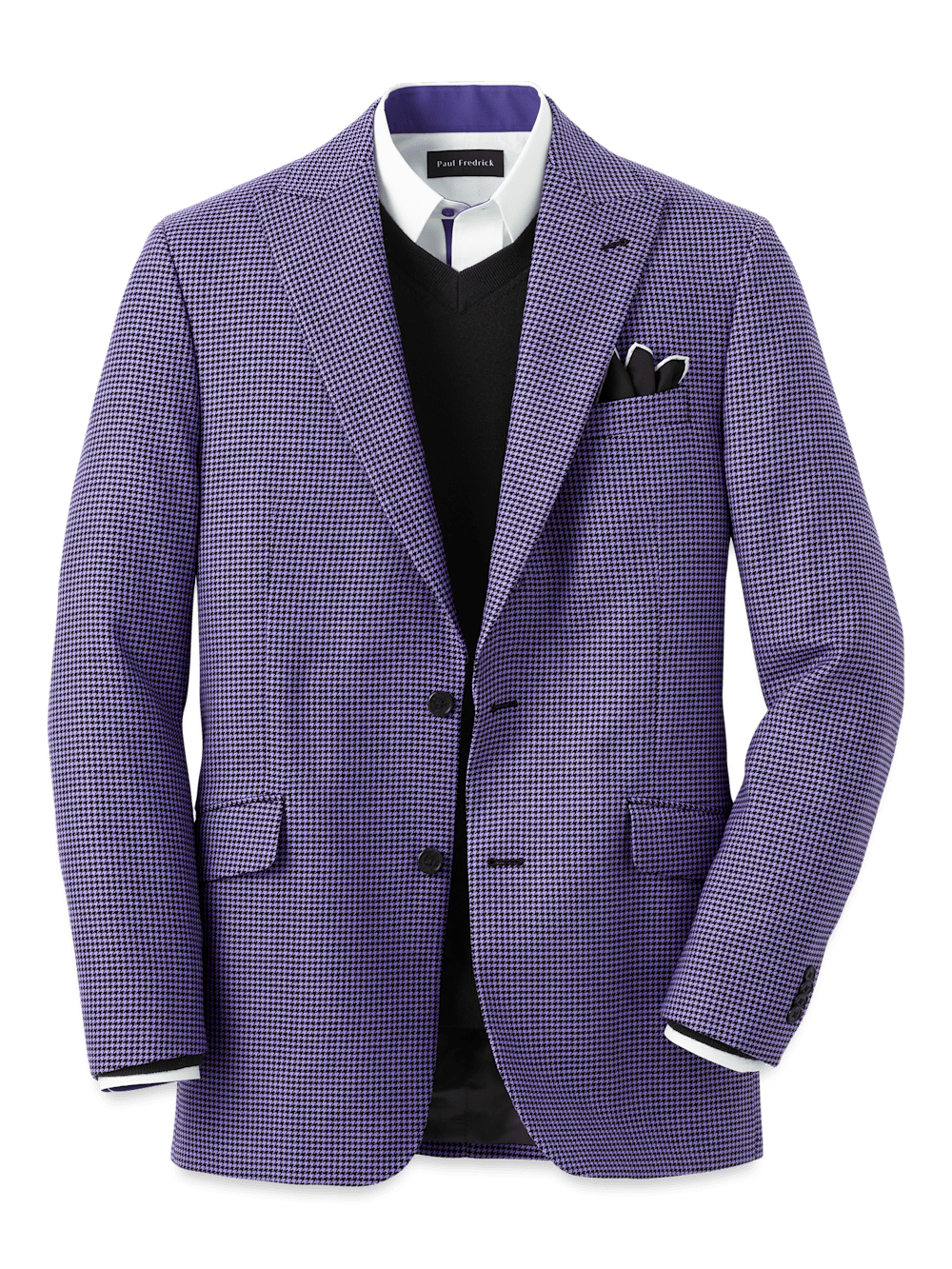 Premium Wool Houndstooth Single-Breasted Peak Lapel Blazer for Men - Elegant Purple Business Jacket - Perfect for Office, Weddings & Formal Events