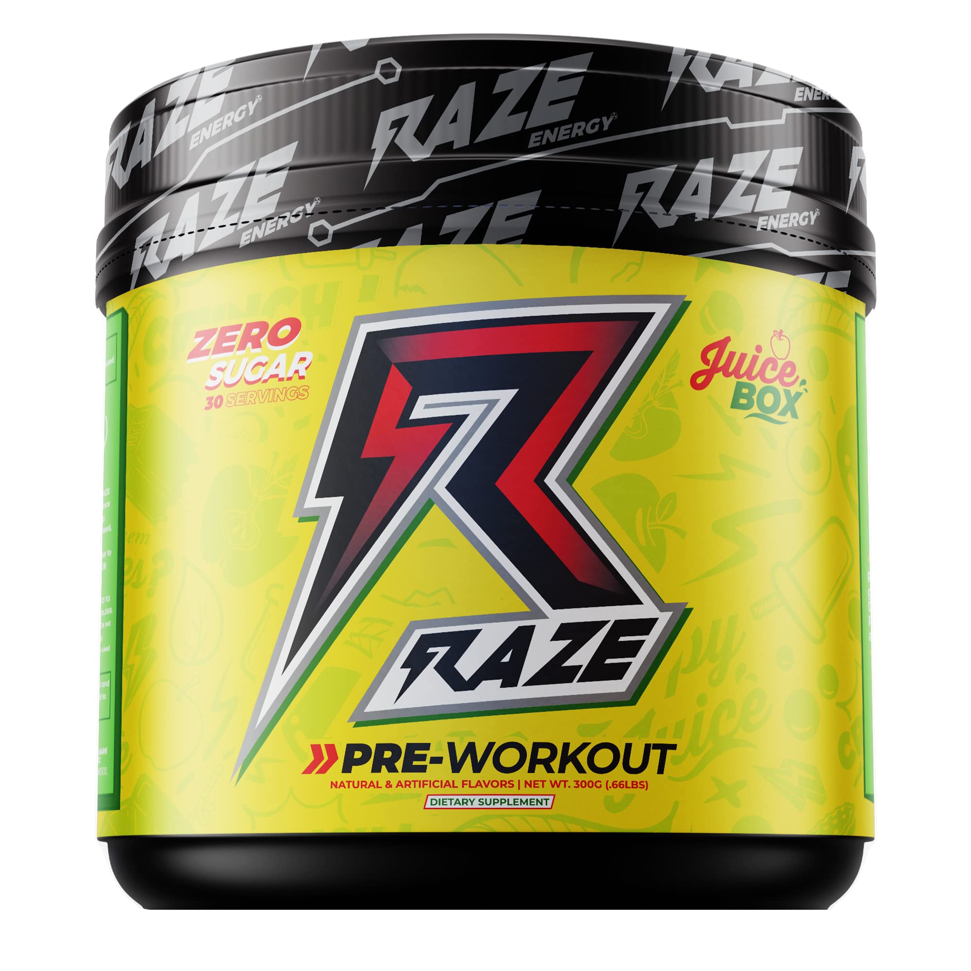 Raze Pre-Workout Powder Supplement - 30 Servings with Natural Energy Boosters for Enhanced Workout Performance & Focus (Apple Juice Flavor) | Ideal for Gym, CrossFit & High-Intensity Training