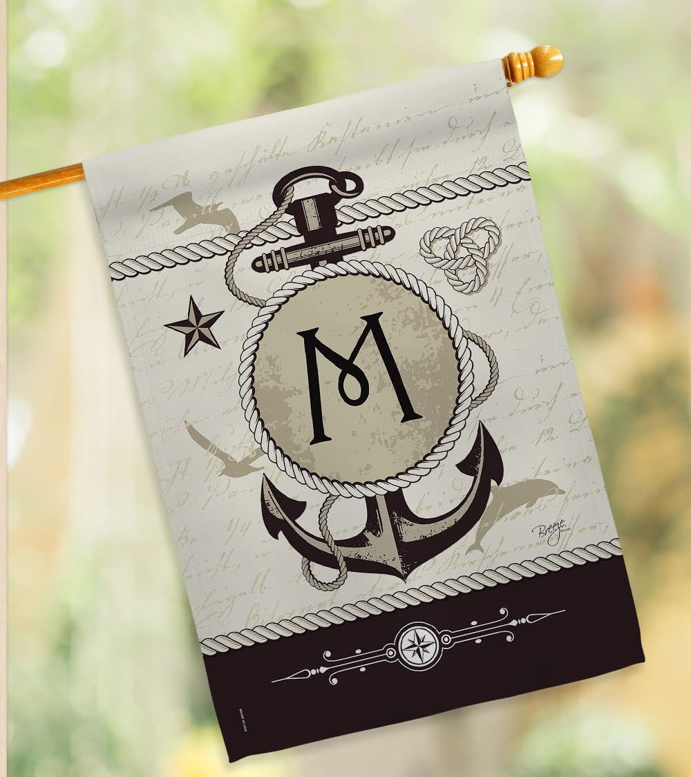 Coastal Nautical M Initial House Flag Set 28x40