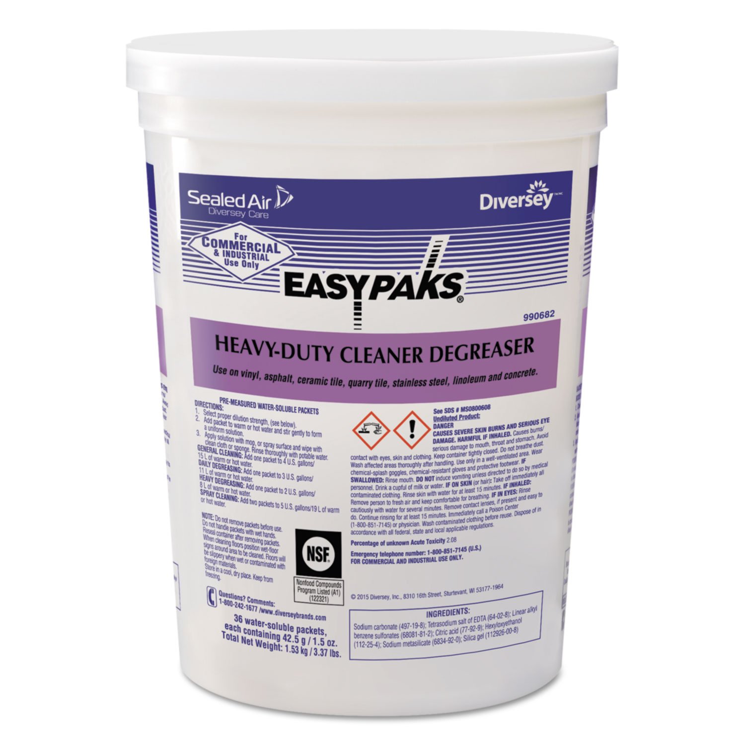 Heavy-Duty Cleaner & Degreaser - 1.5oz Packets (36/Tub, 2 Tubs/Carton) - Industrial Strength for Garage, Kitchen & Workshop Cleaning