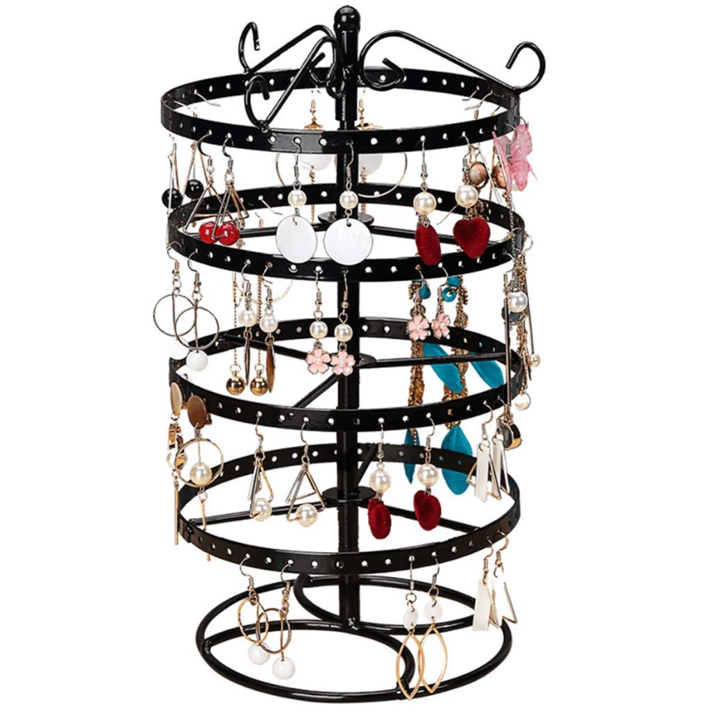 JAHH 4-Tier Rotating Metal Jewelry Organizer - Wrought Iron Earring Holder & Necklace Display Stand for Bedroom, Bathroom, or Boutique Store