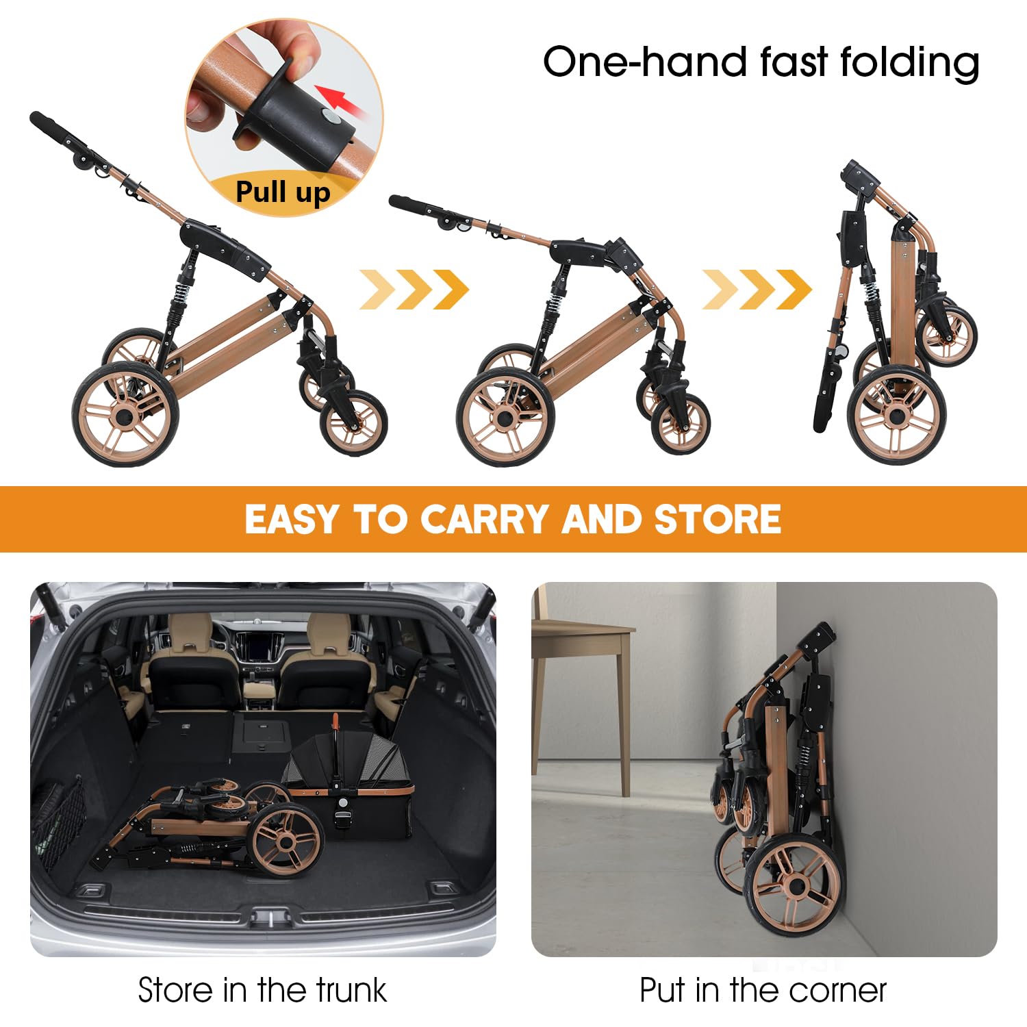 BestPet Premium 3-in-1 Folding Pet Stroller for Large & Medium Dogs & Cats - Aluminum Frame, 66lbs Capacity, Lightweight Travel Stroller with Detachable Carrier - Perfect for Walks, Vet Visits & Outdoor Adventures (Black)