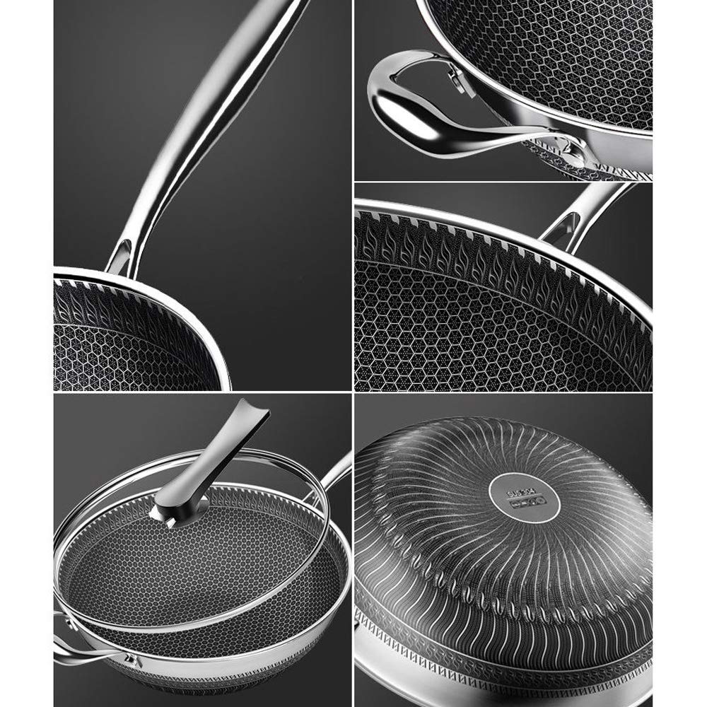 LOYALHEARTDY 34CM Stainless Steel Non Stick Frying Pan with Lid - Induction Compatible Wok for Gas, Ceramic & Electric Stoves - Perfect for Stir Fry, Sautéing & Asian Cooking