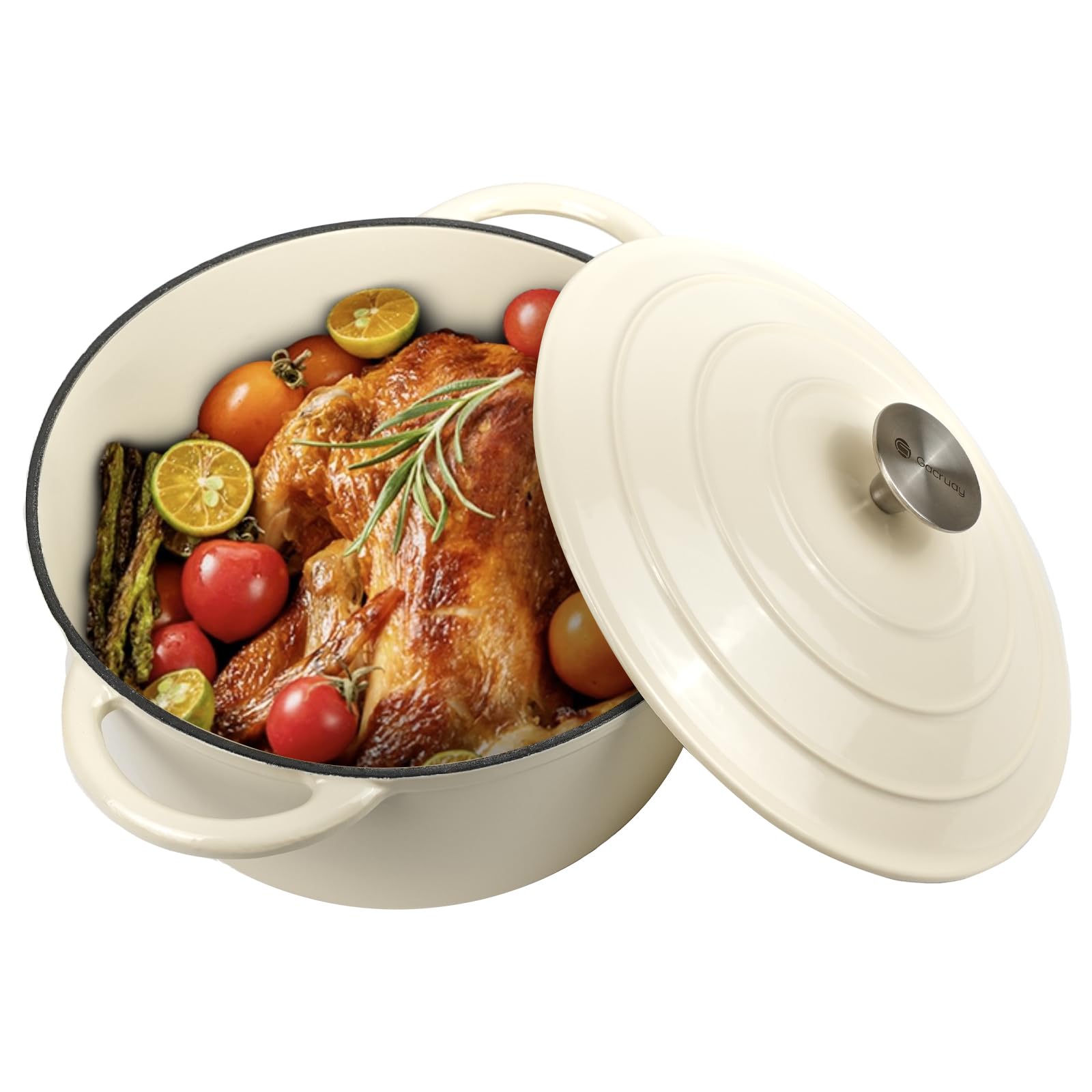 Gacuray 6 Quart Enameled Cast Iron Dutch Oven with Lid - Heavy Duty Non-Stick Cream White Pot, Dual Handles for Baking, Braising & Slow Cooking - Perfect for Soups, Stews, Roasts & Family Dinners