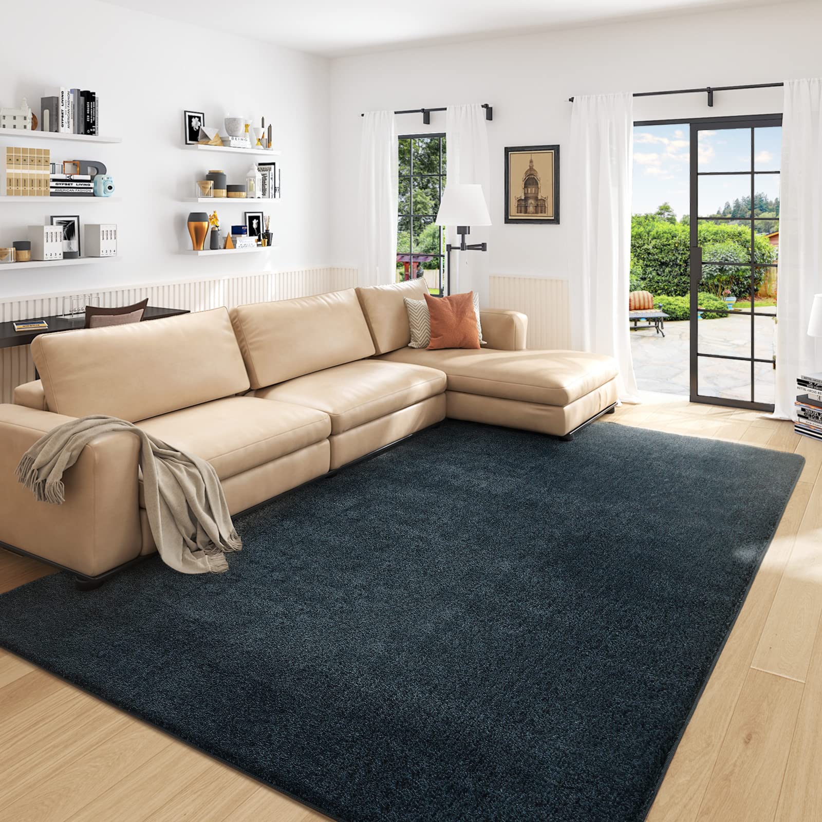 6x9 Feet Soft Shag Area Rugs - Non-Slip Machine Washable Modern Floor Carpet for Living Room & Bedroom | Blue Home Decor Rug | Perfect for Cozy Spaces, Home Staging & Pet-Friendly Areas