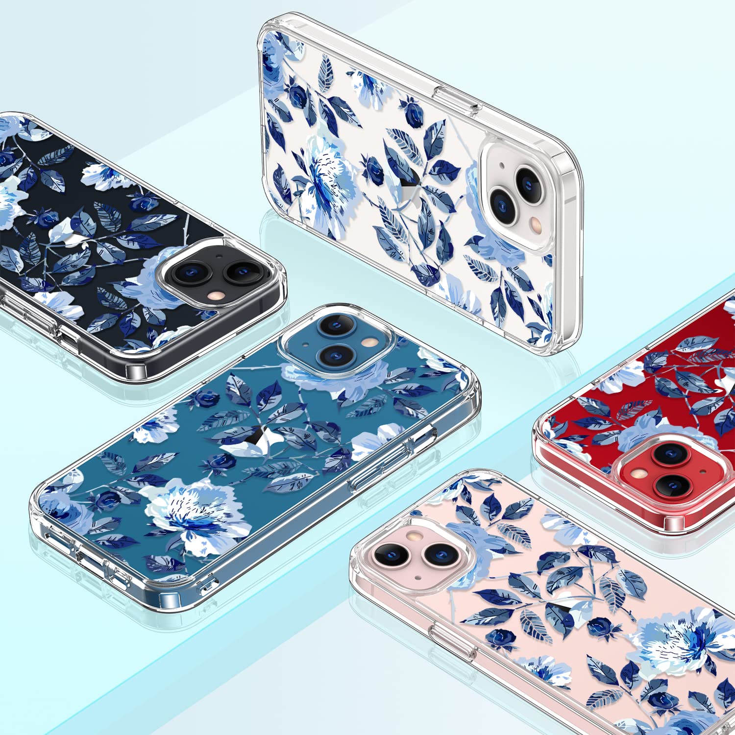 GiiKa iPhone 13 Mini Case with Screen Protector - 5.4 Inch Clear Shockproof Protective Hard Case with TPU Bumper Cover - Floral Design for Women & Girls - Blue Flowers - Perfect for Everyday Use, Travel & Outdoor Activities