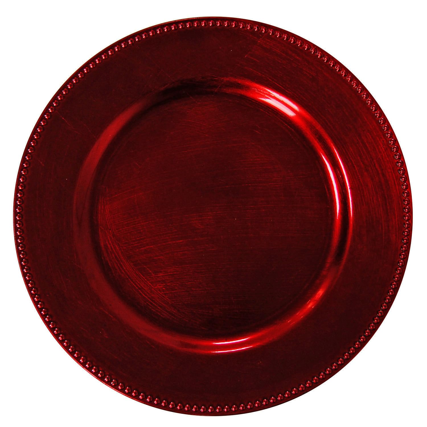 Burgundy Plastic Beaded Charger Plates - 12 Pack 13 Inch Round Metallic Wedding Dinner Plates for Party, Holiday & Formal Events - Elegant Table Decor for Anniversary, Bridal Shower & Special Occasions