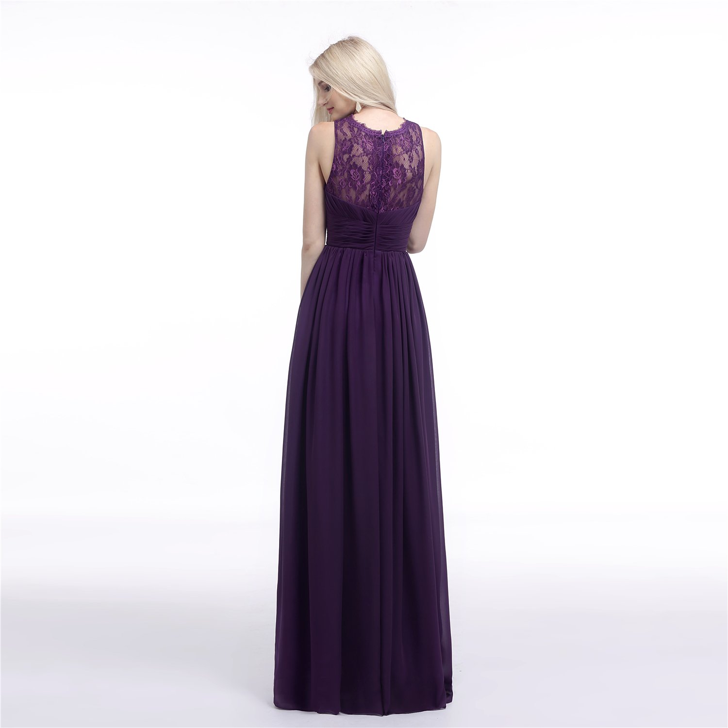 Elegant Women's Long Chiffon Lace Sleeveless Evening Dress for Wedding, Bridesmaid, Prom & Formal Party - Perfect for Special Occasions & Red Carpet Events