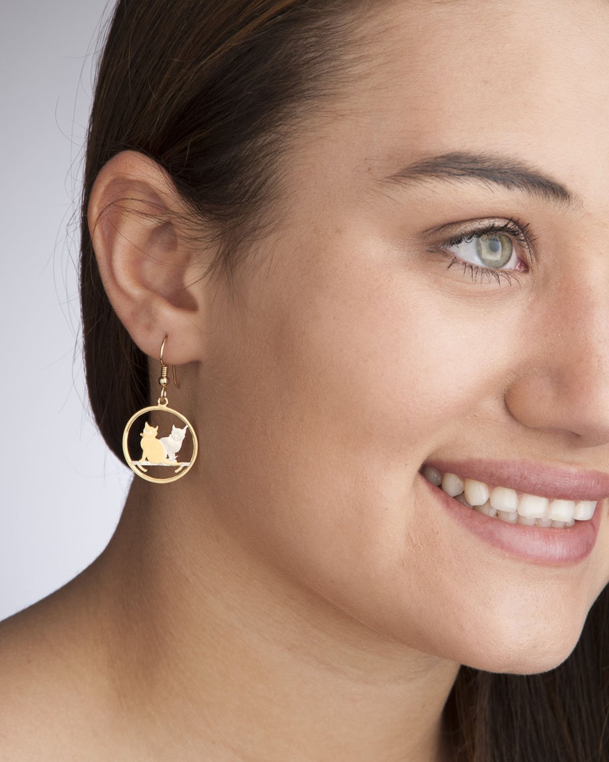 Hand-Cut Isle of Man Coin Cat Earrings - Unique Sterling Silver Jewelry for Women - Perfect for Gifts, Parties & Everyday Wear