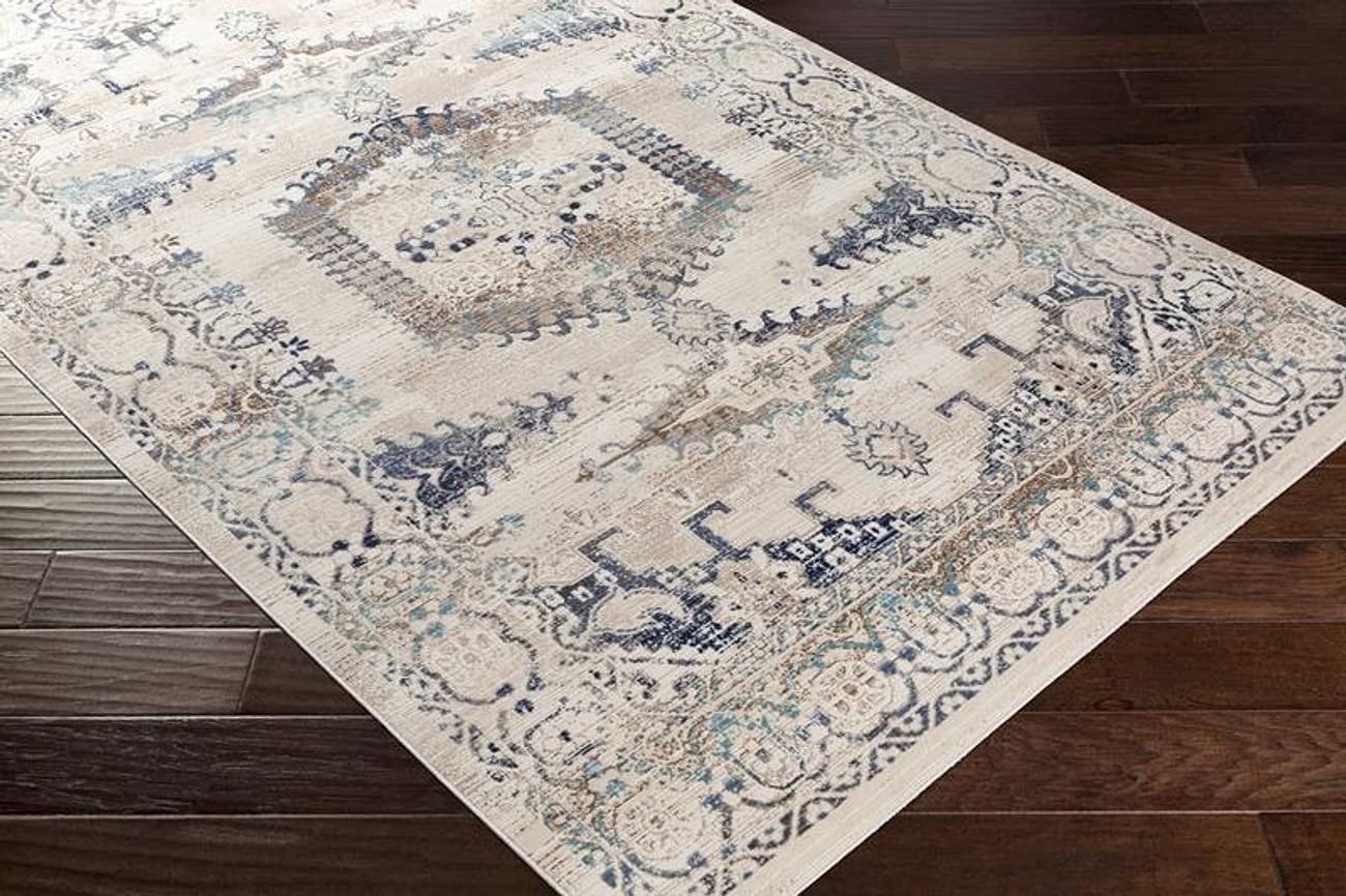 Mark&Day 3x5 Traditional Aqua Area Rug - Soft Blue & White Carpet for Living Room, Bedroom, Kitchen - Non-Slip 2'7
