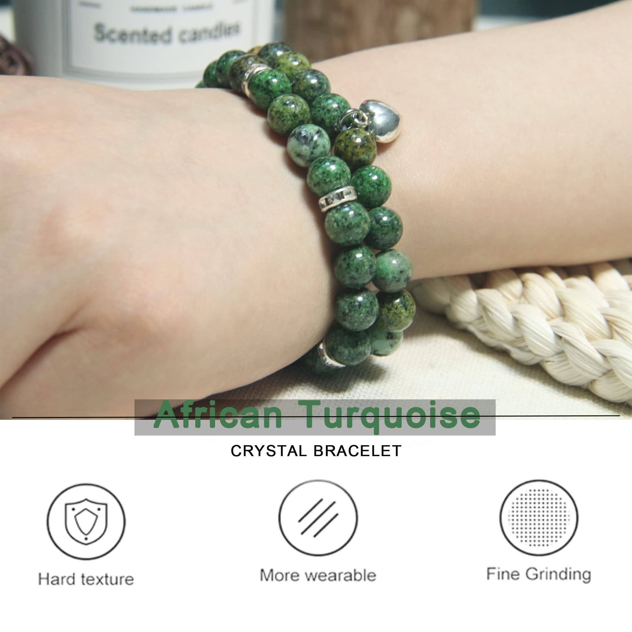 Healing Bracelets for Women - African Turquoise Crystal Prayer Beads, 8mm Natural Stone Stress Relief Yoga Bracelet | Spiritual Wellness, Meditation & Get Well Soon Gifts for Her