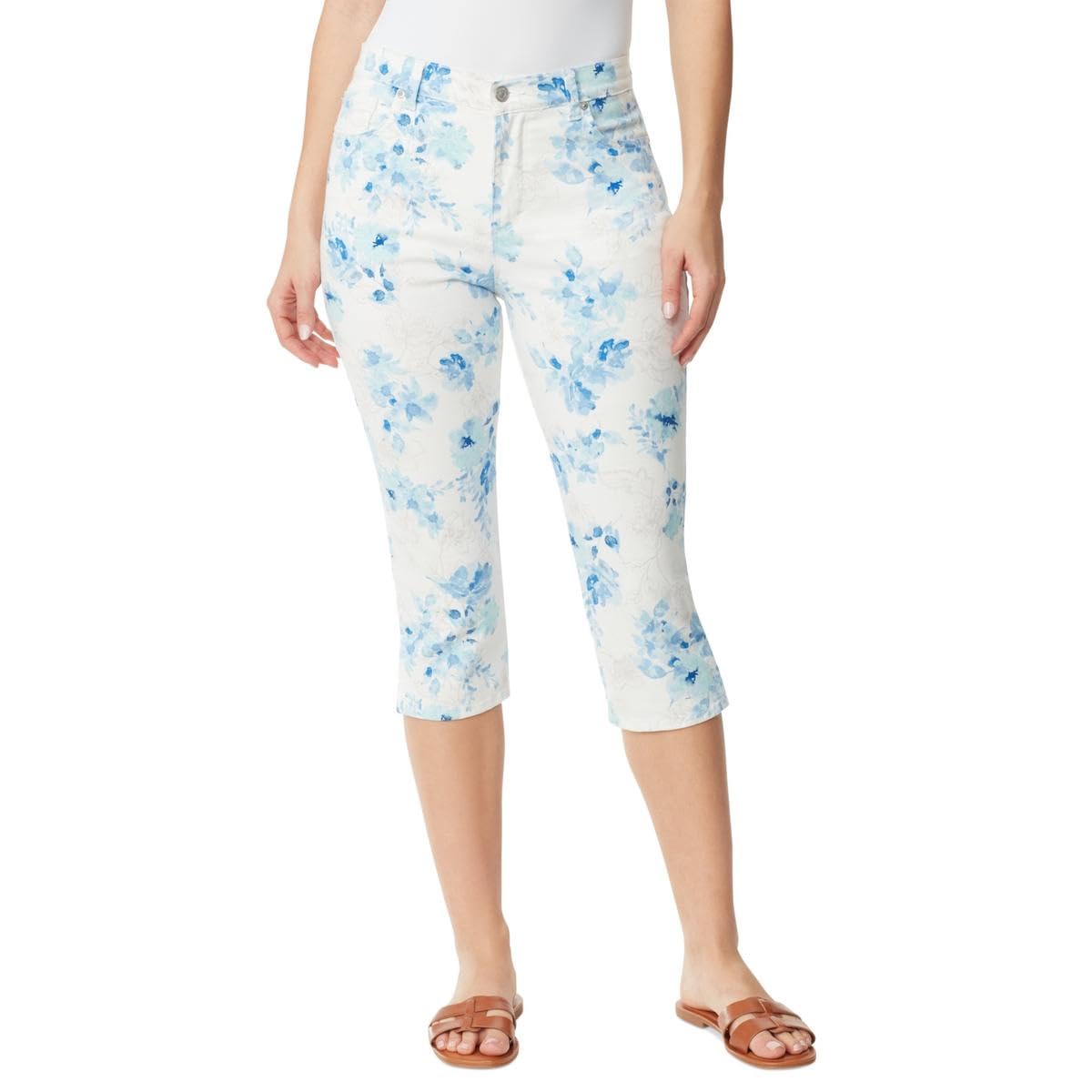 Gloria Vanderbilt Women's Floral Cropped Jeans in White - Size 14 | Comfortable Stretch Denim for Casual Outings & Summer Style