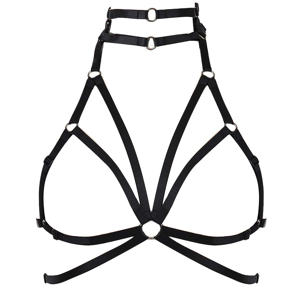 **Women's Gothic Punk Hollow-Out Body Harness Bra - Adjustable No Cup Bralette for Prom, Rave & Festival Fashion - Perfect for Gothic, Punk & Alternative Style Outfits**