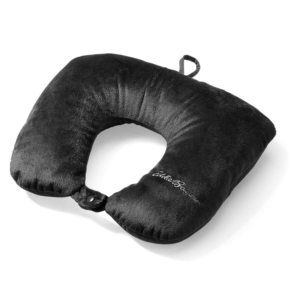 Eddie Bauer 2-in-1 Travel Pillow for Neck Support - Black One Size - Perfect for Airplane, Car & Camping Trips